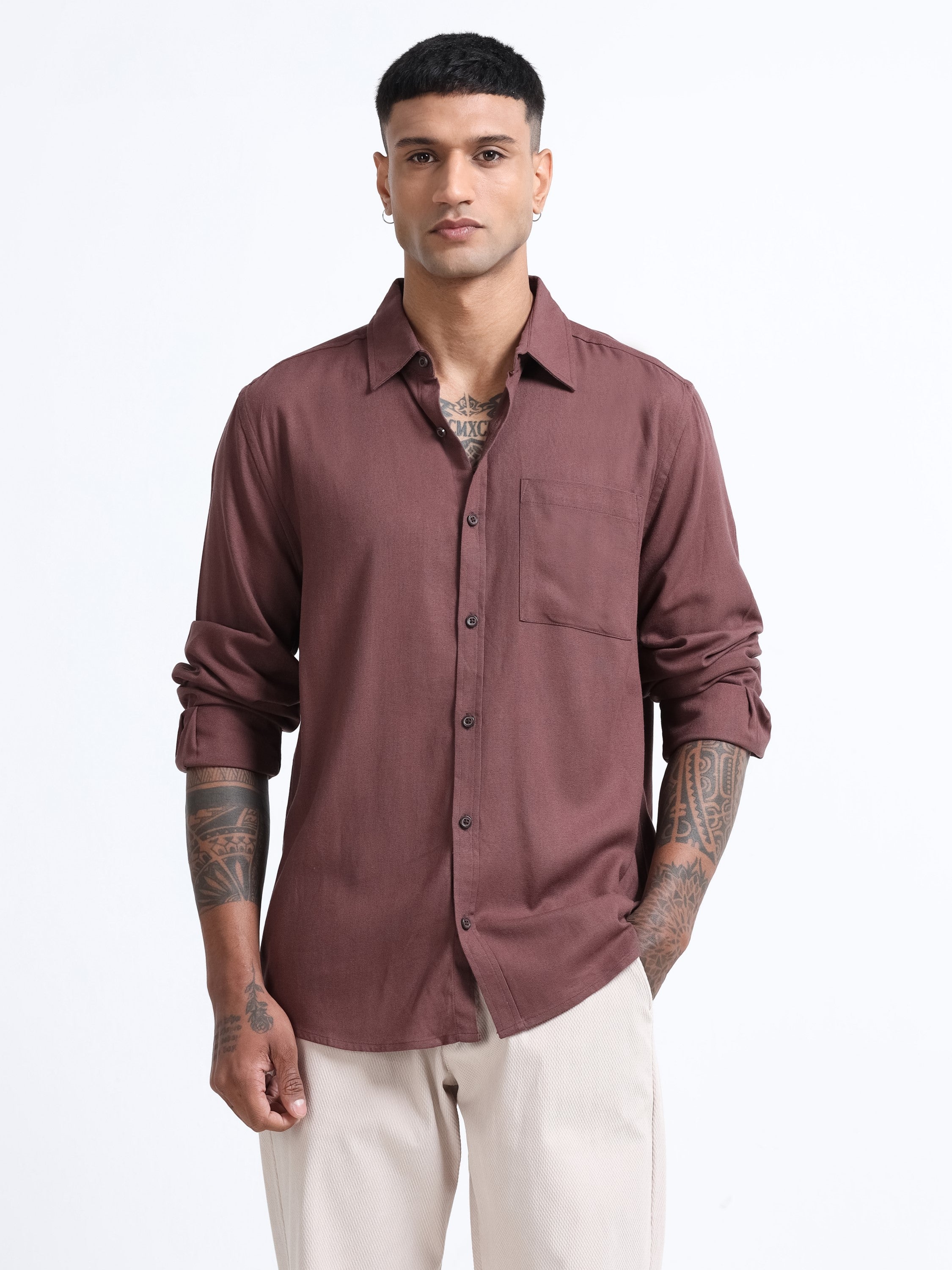 Men Linen Blend Regular Fit Shirt