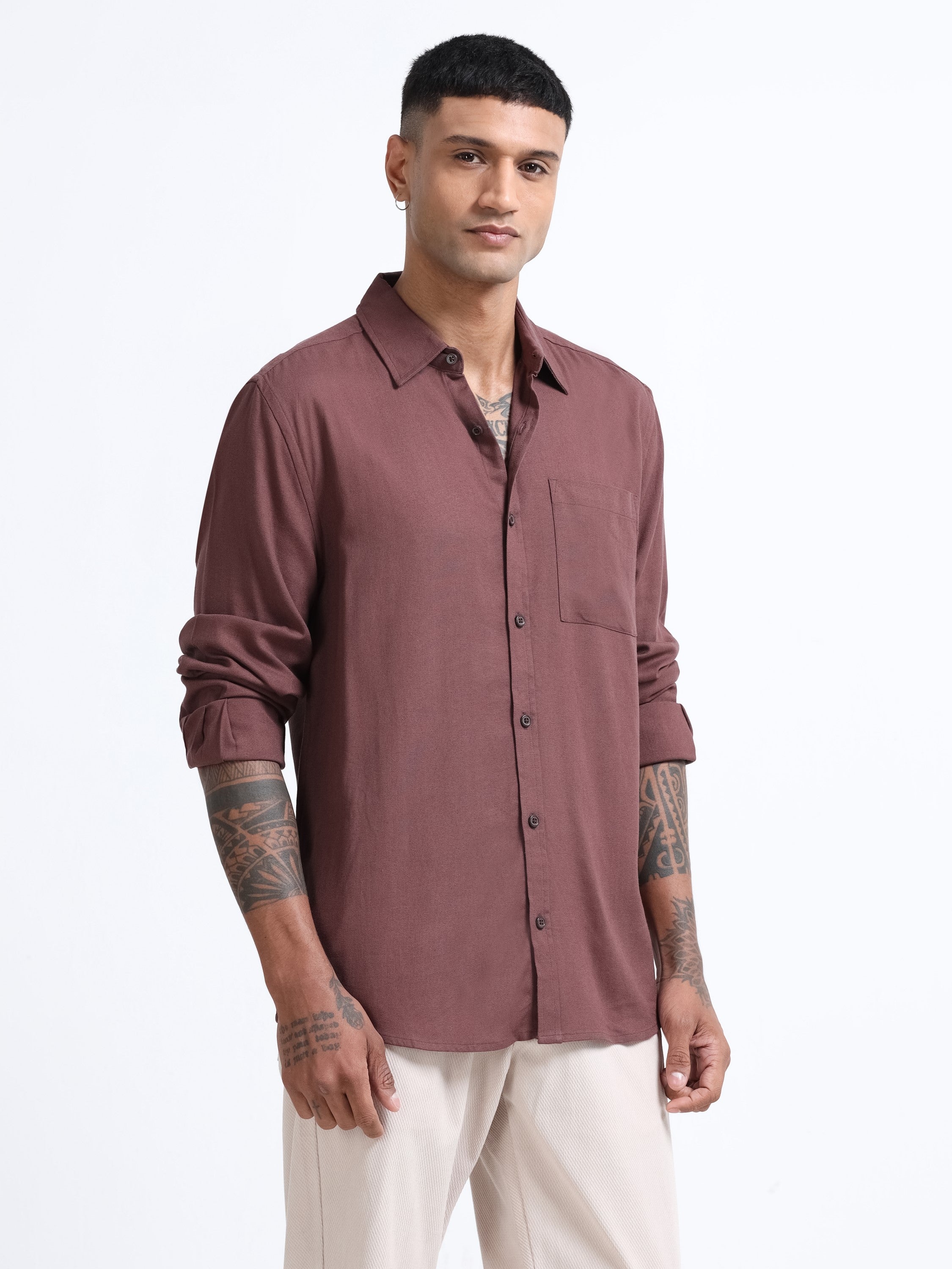 Men Linen Blend Regular Fit Shirt