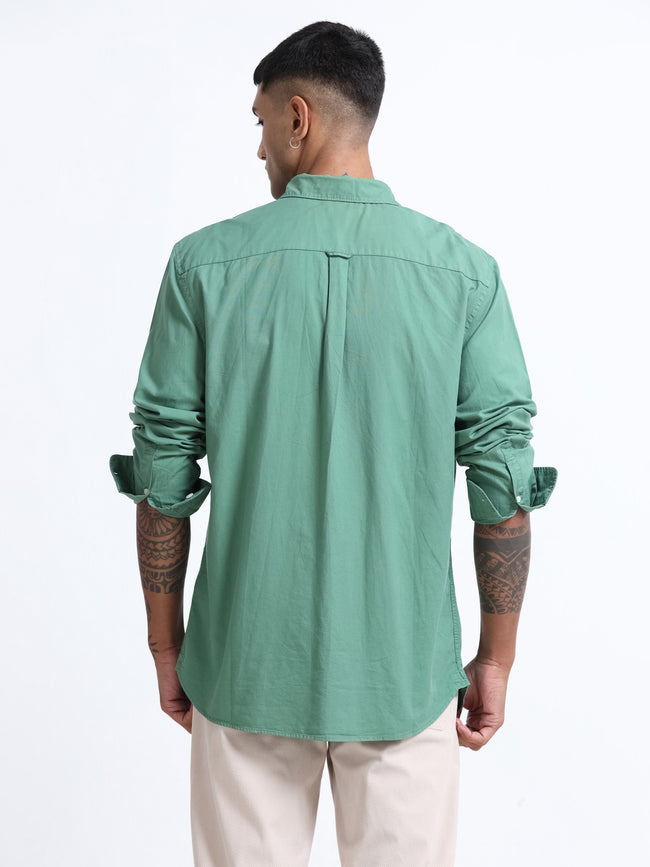 Men Green Button Down Collar Shirt