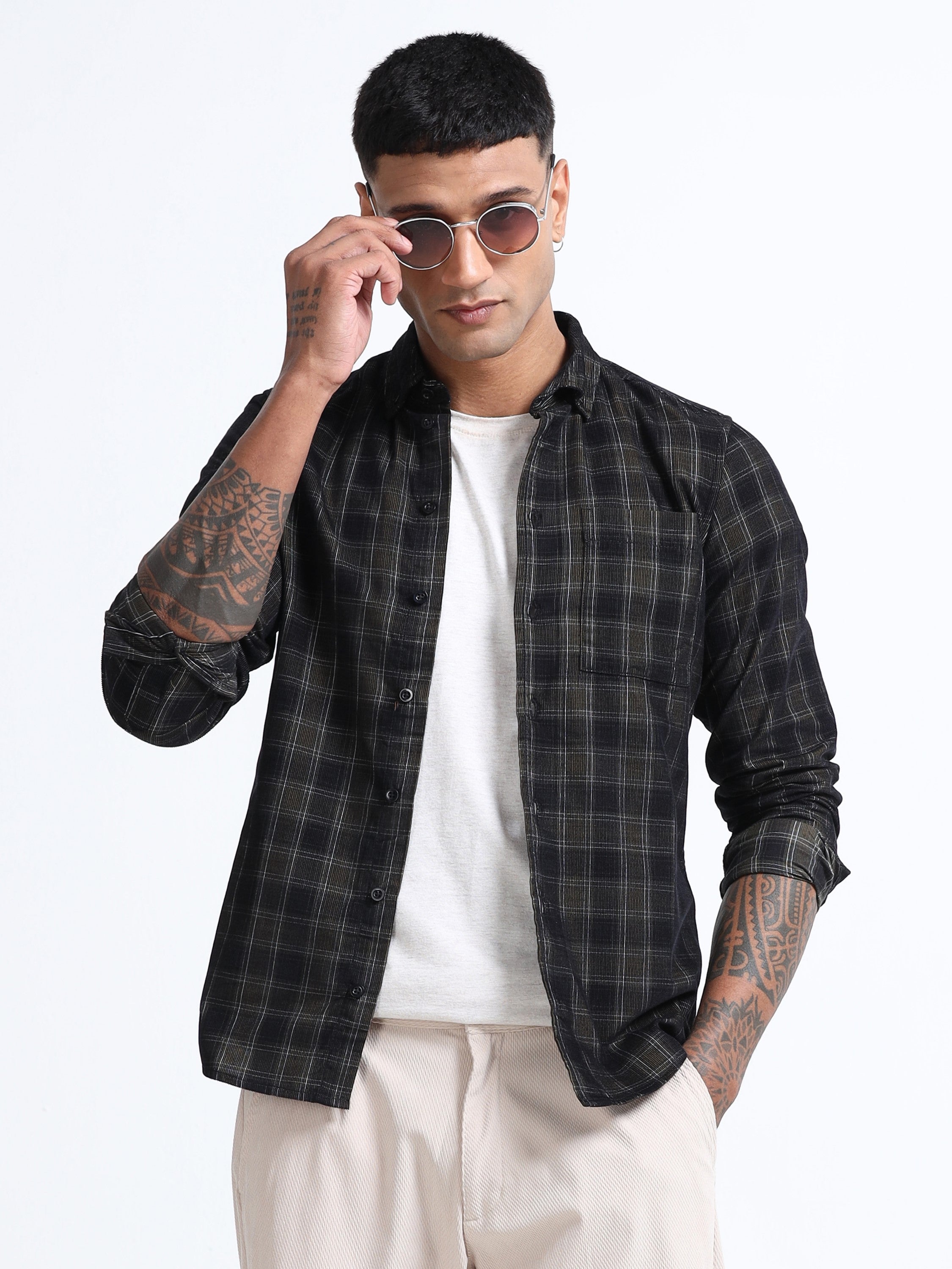 Men Corduroy Button-Down Shirt