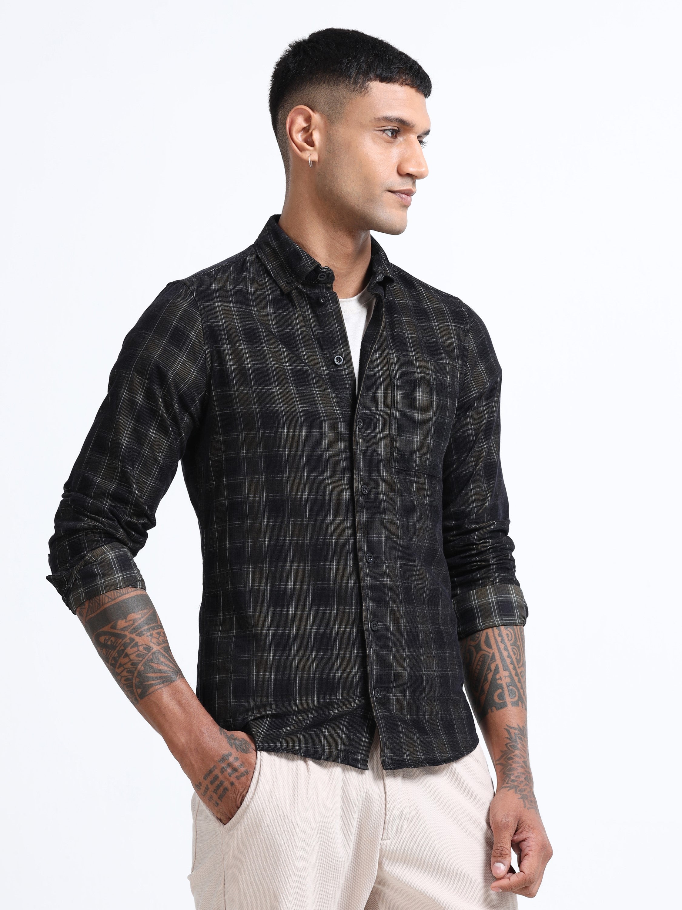 Men Corduroy Button-Down Shirt