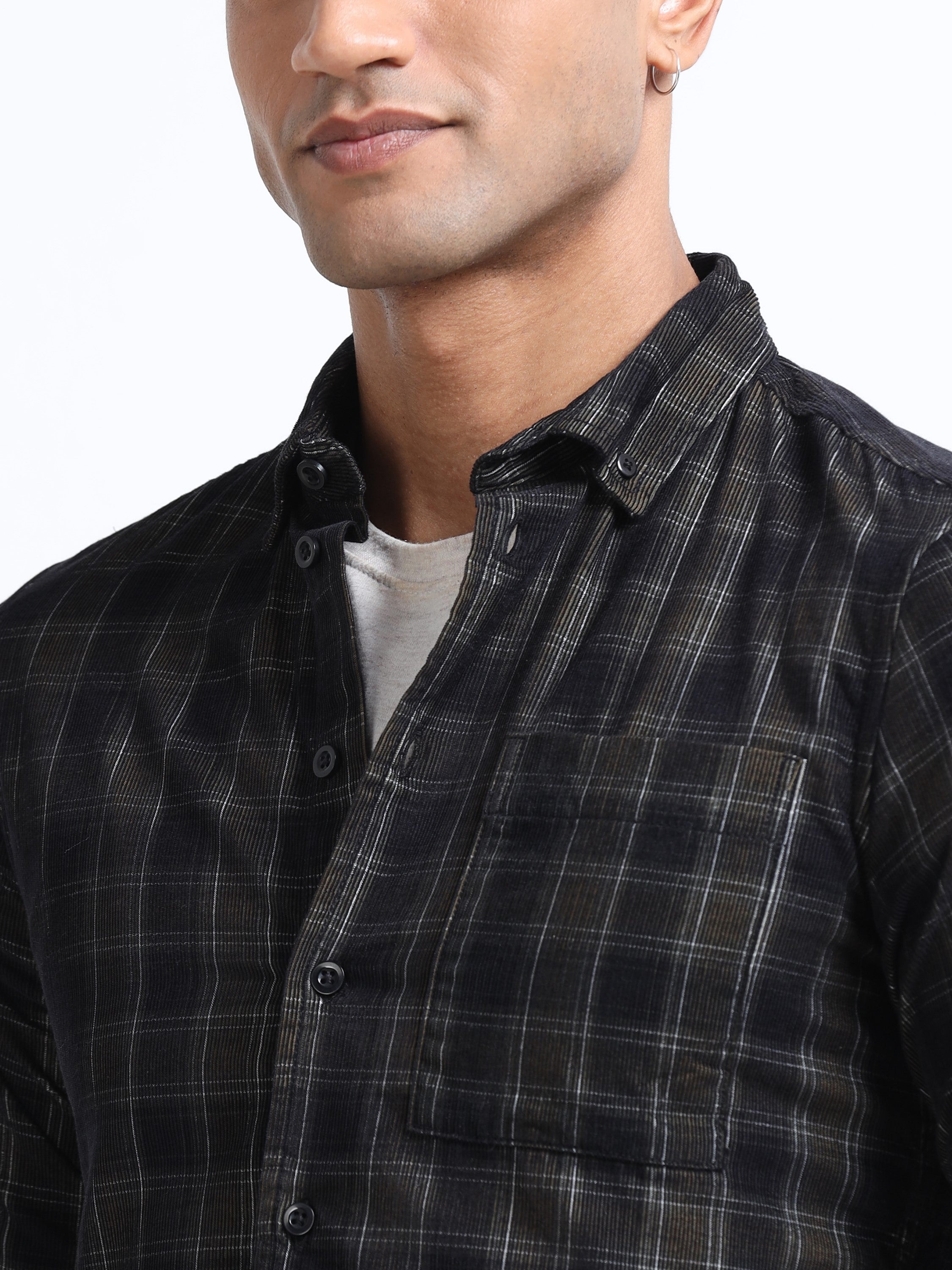 Men Corduroy Button-Down Shirt