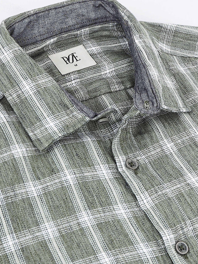 Men Syria Cotton Linen Check Shirt