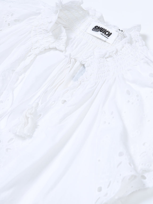 Women White Schiffli Top
