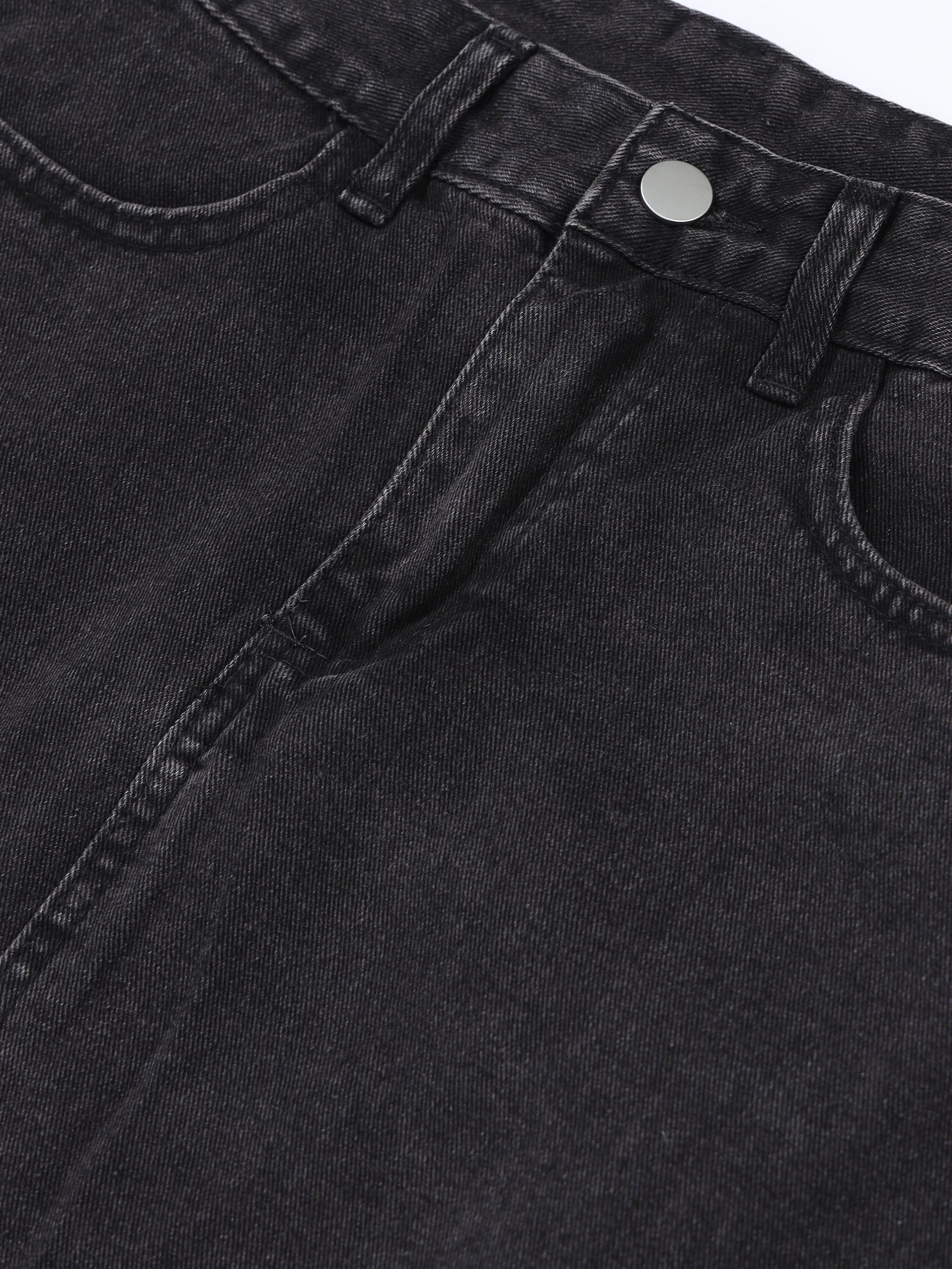 Women Black Denim Ribbed Edge Skirt