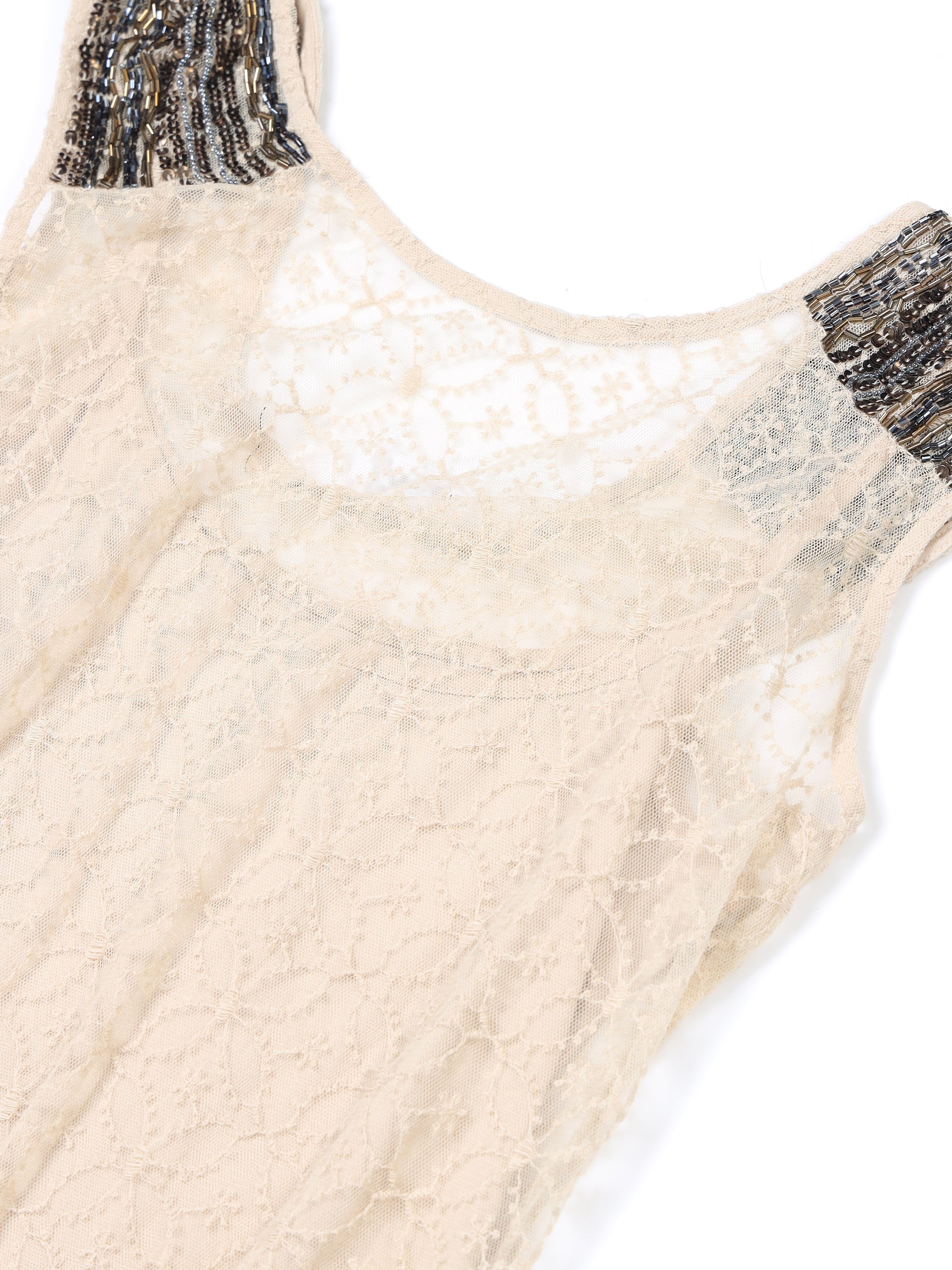 Women Cream Embellished Lace Dress