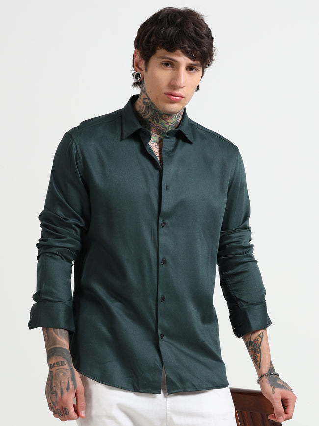 Men Emerald Green  Satin Shirt