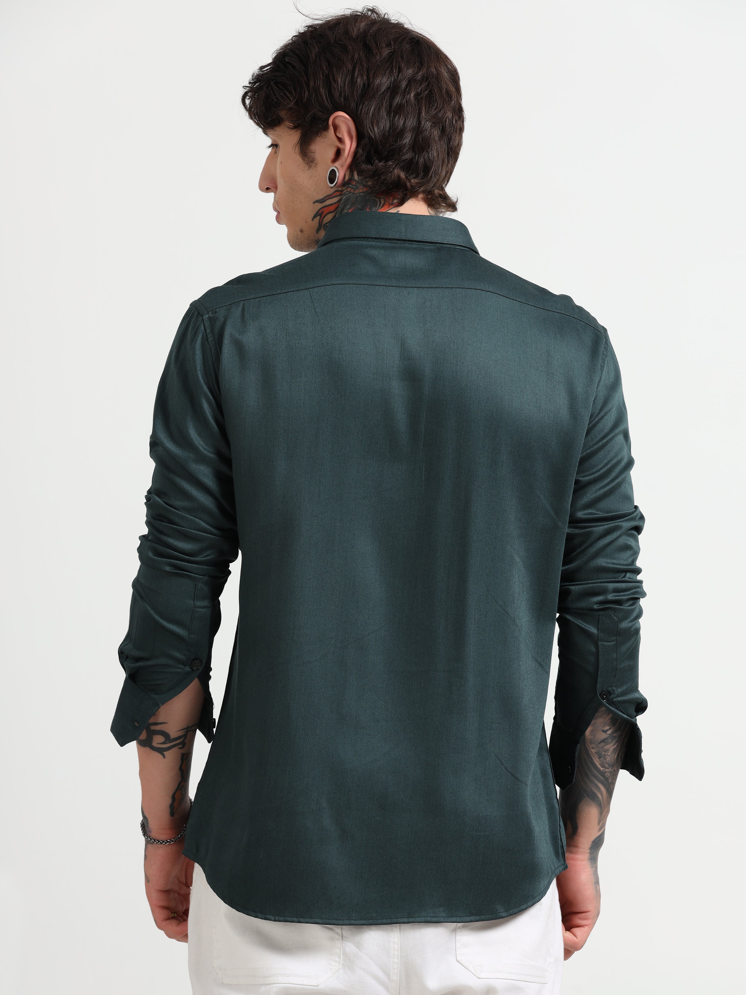 Men Emerald Green  Satin Shirt