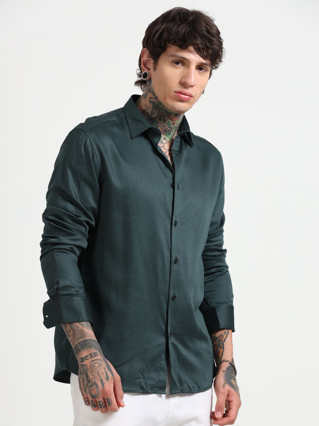 Men Emerald Green  Satin Shirt