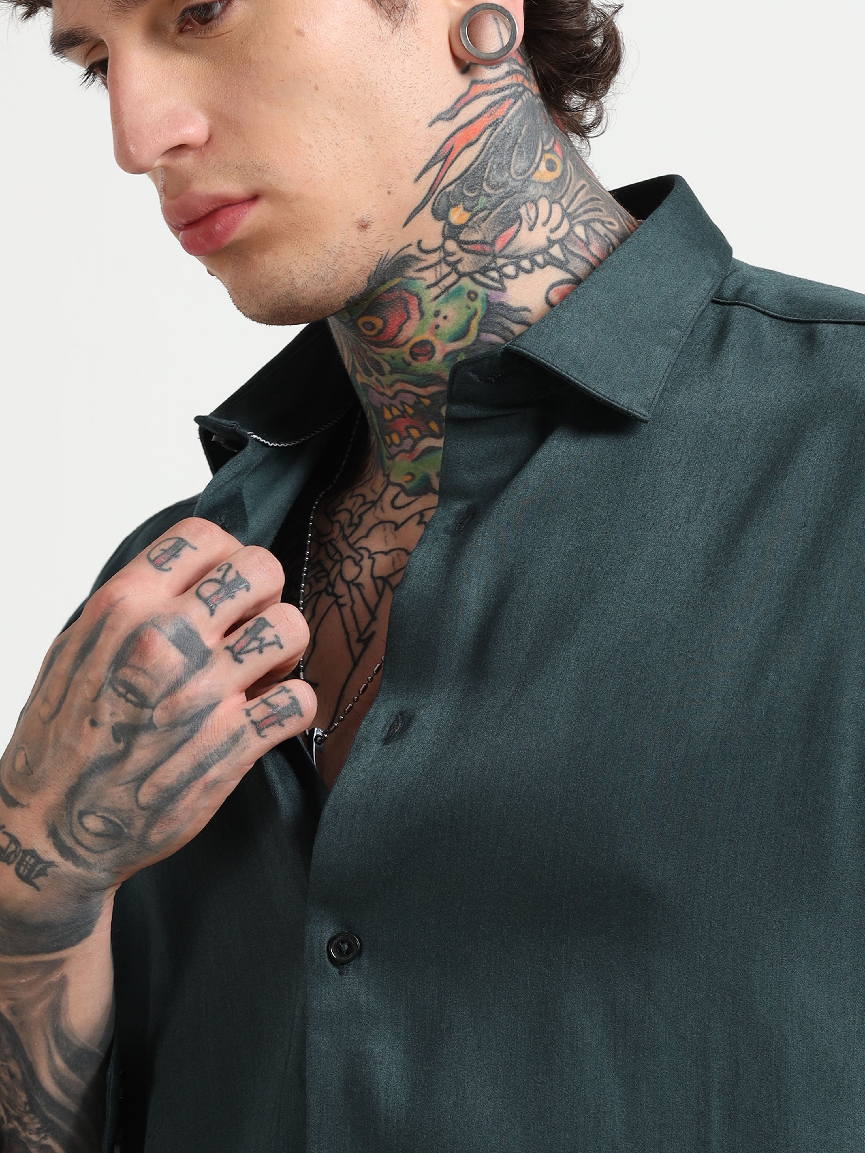 Men Emerald Green  Satin Shirt