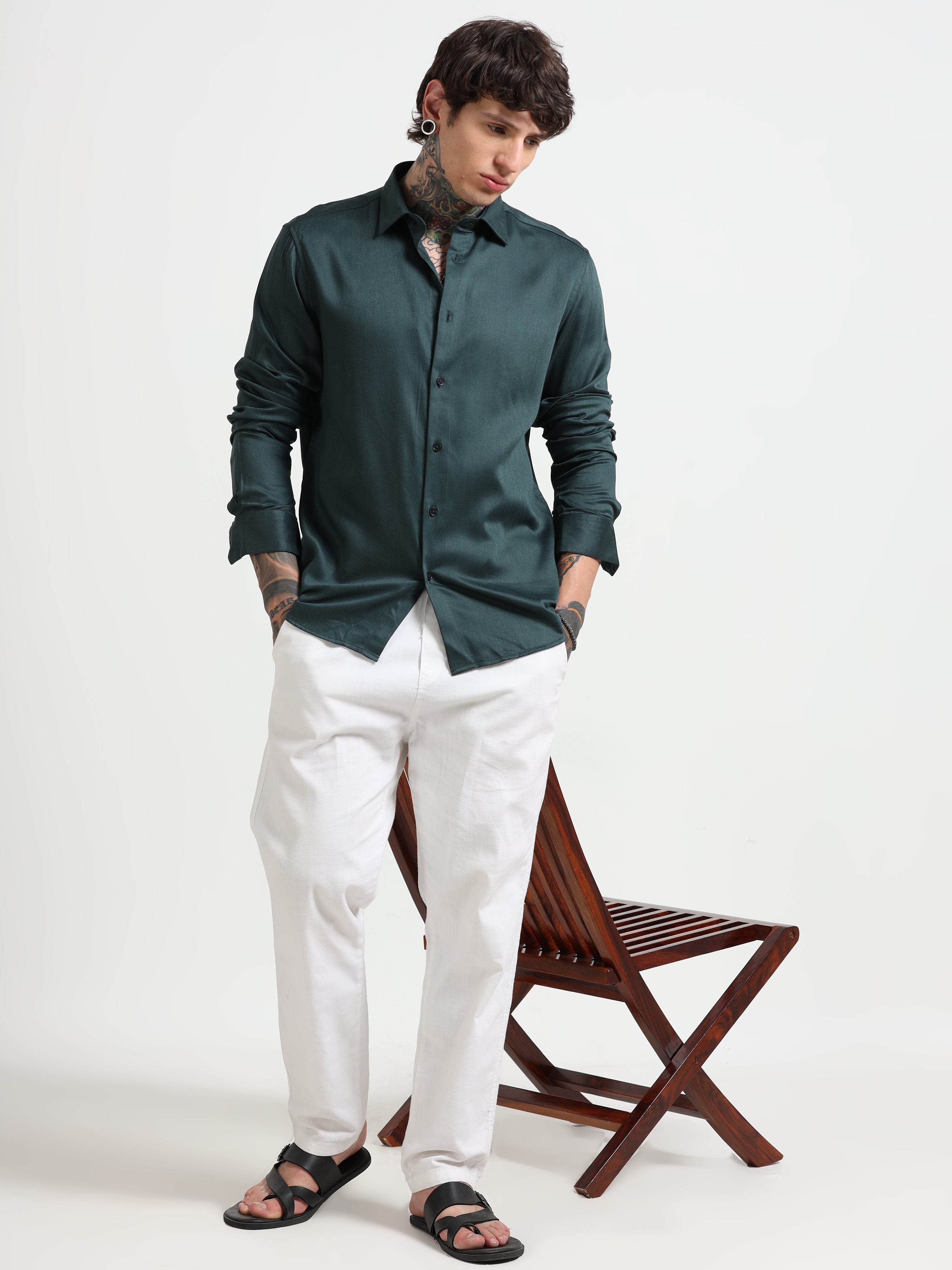 Men Emerald Green  Satin Shirt
