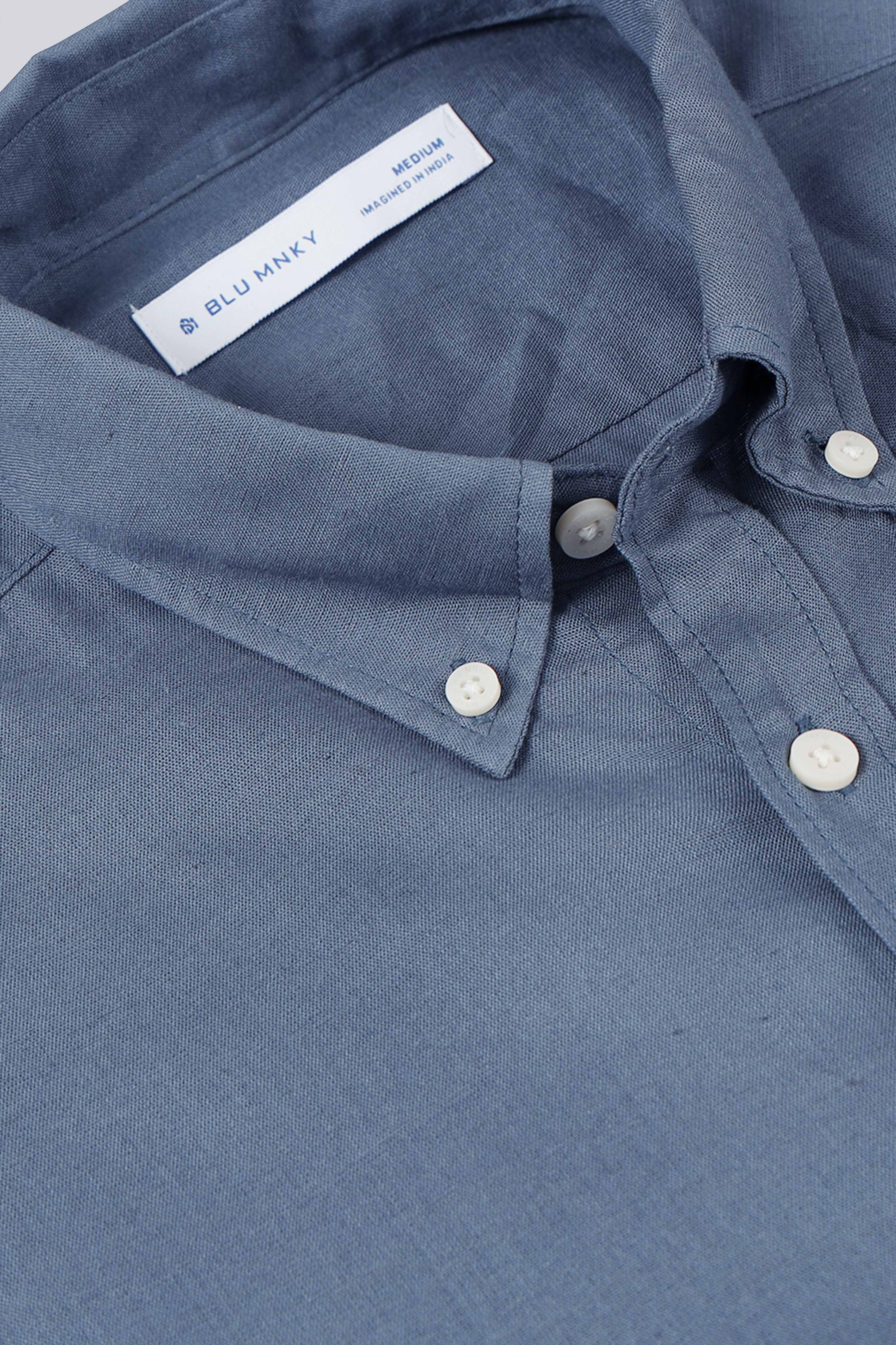 Men Blue Viscose Linen Shirt