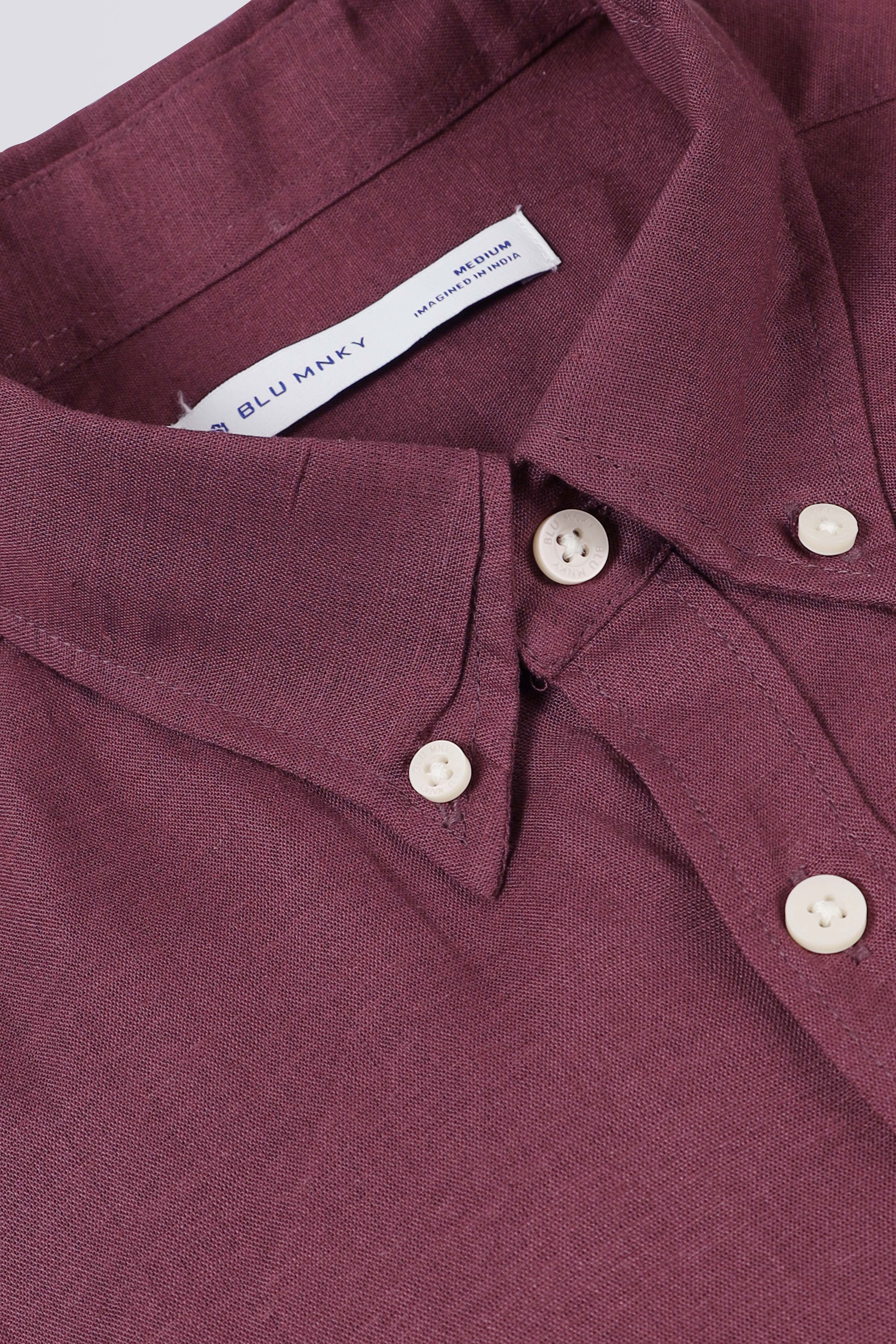 Men Purple Viscose Linen Shirt