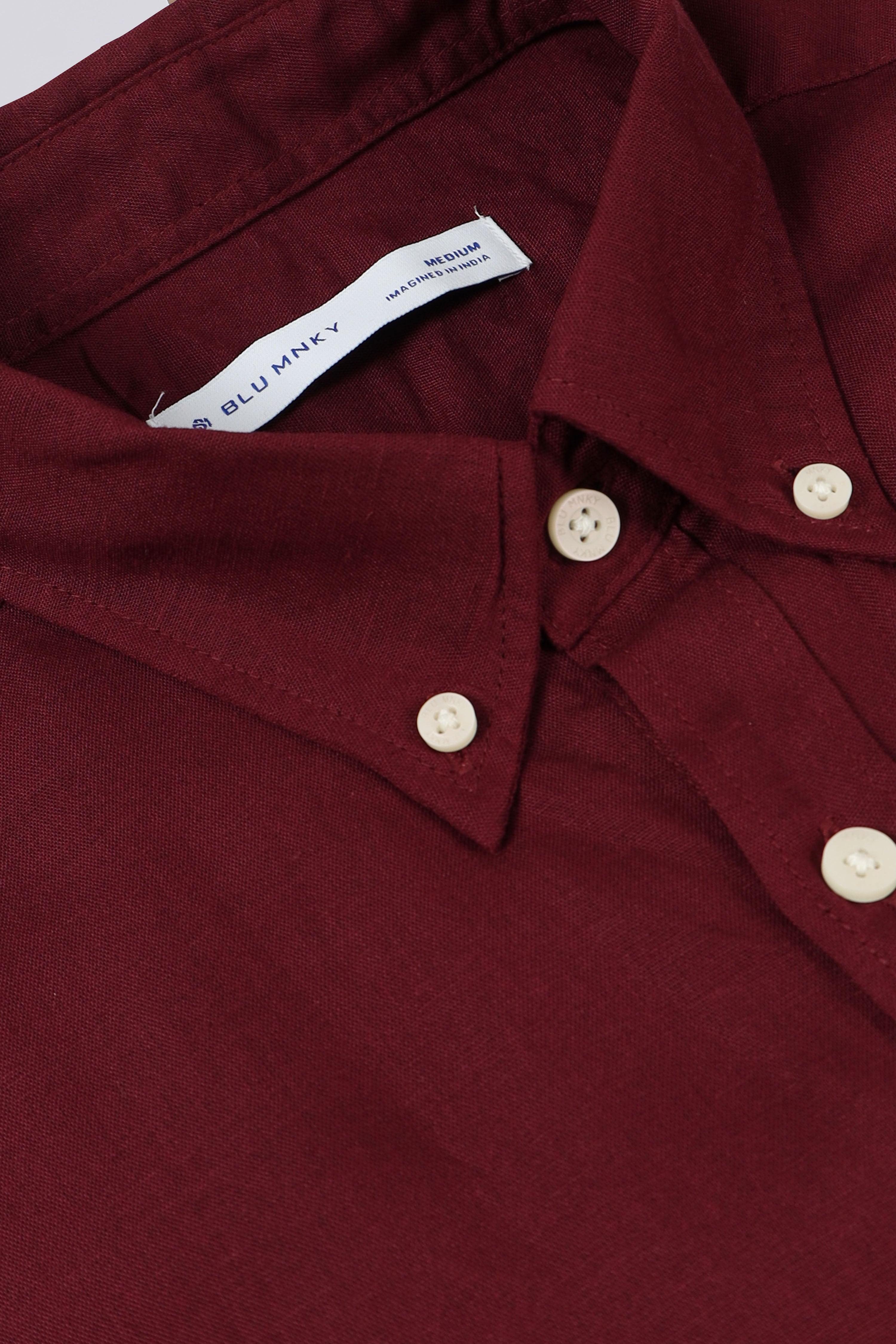 Men Maroon Viscose Linen Shirt
