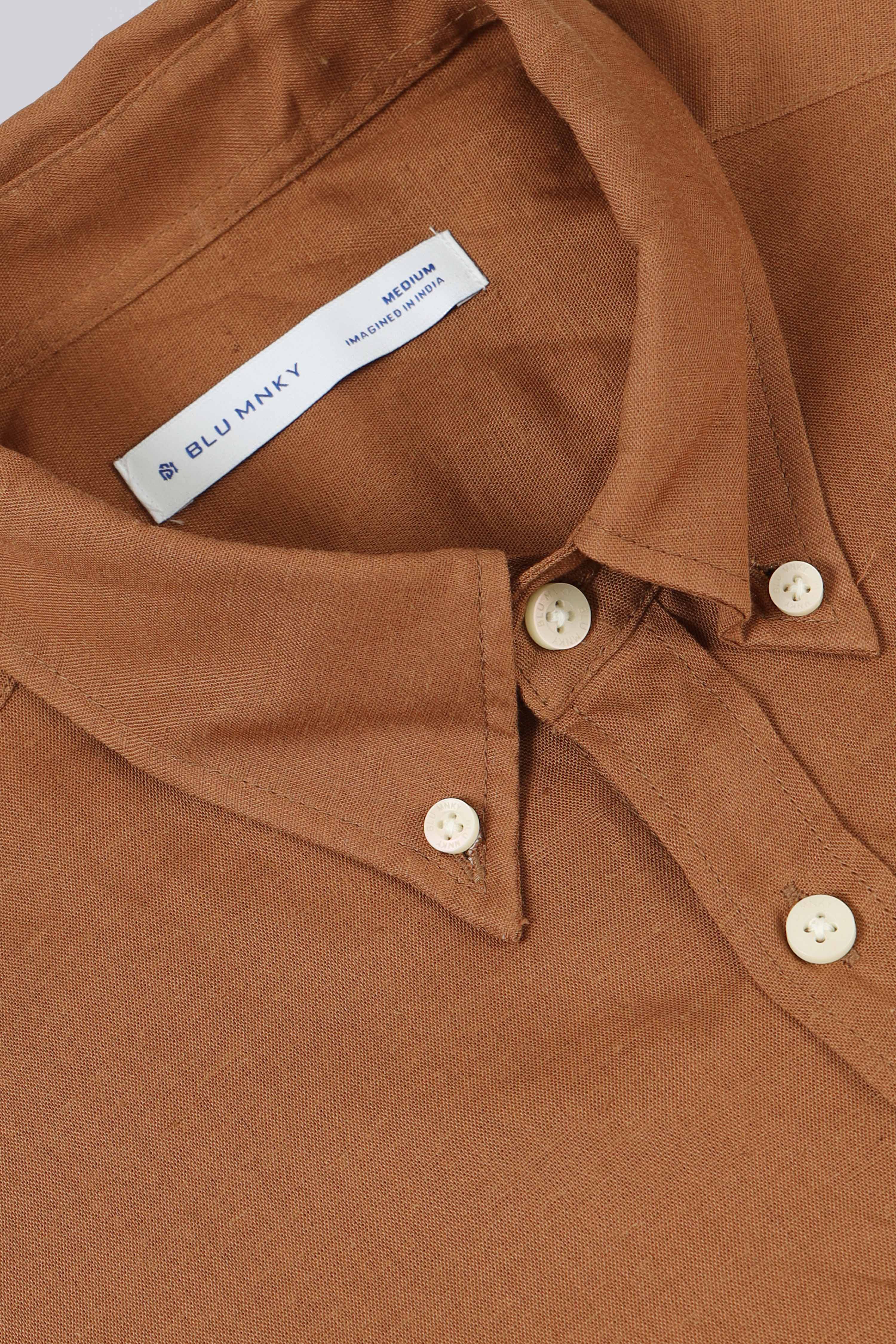 Men Brown Viscose Linen Shirt