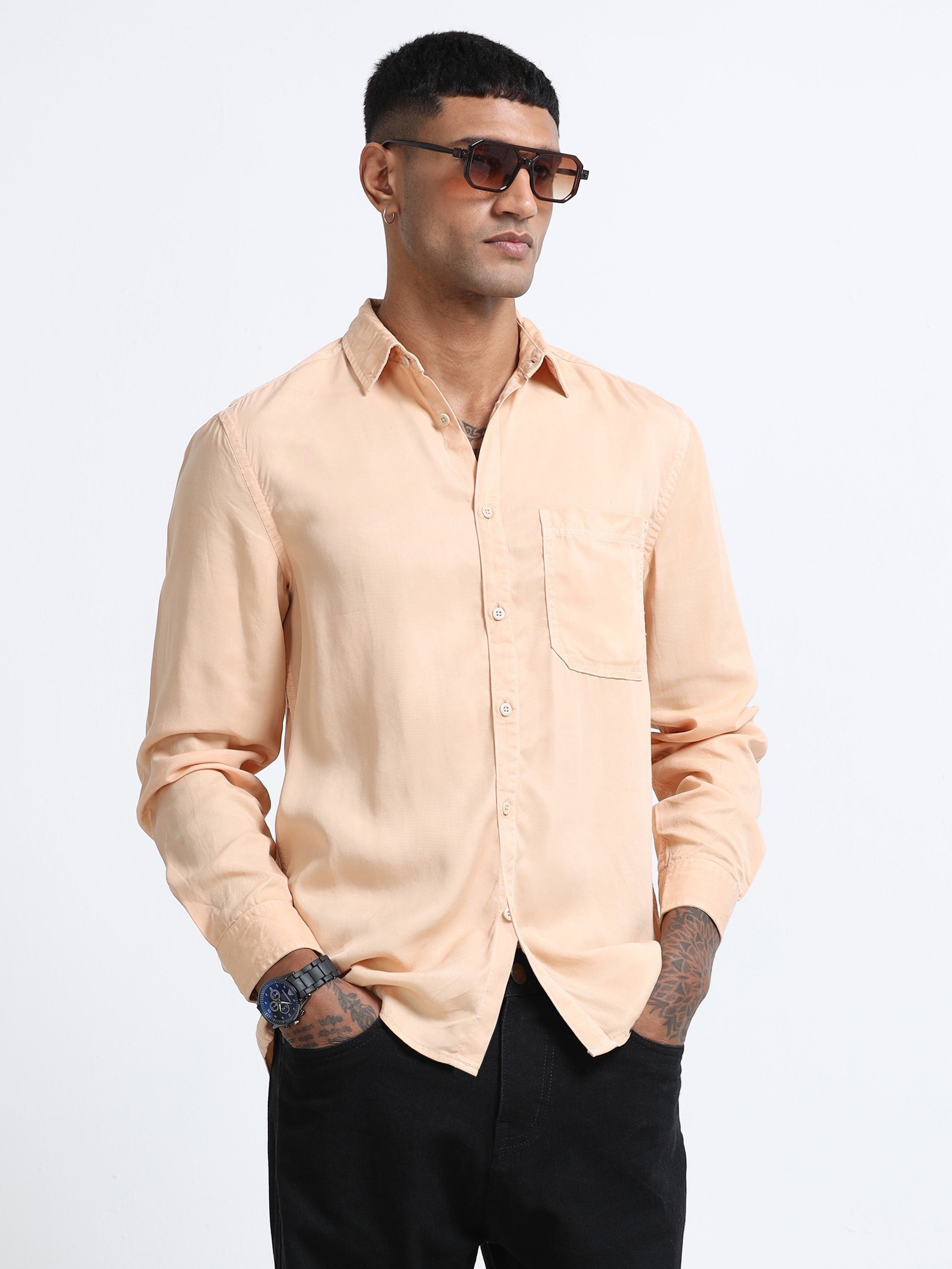 Men Peach Regular Fit Cotton Shirt