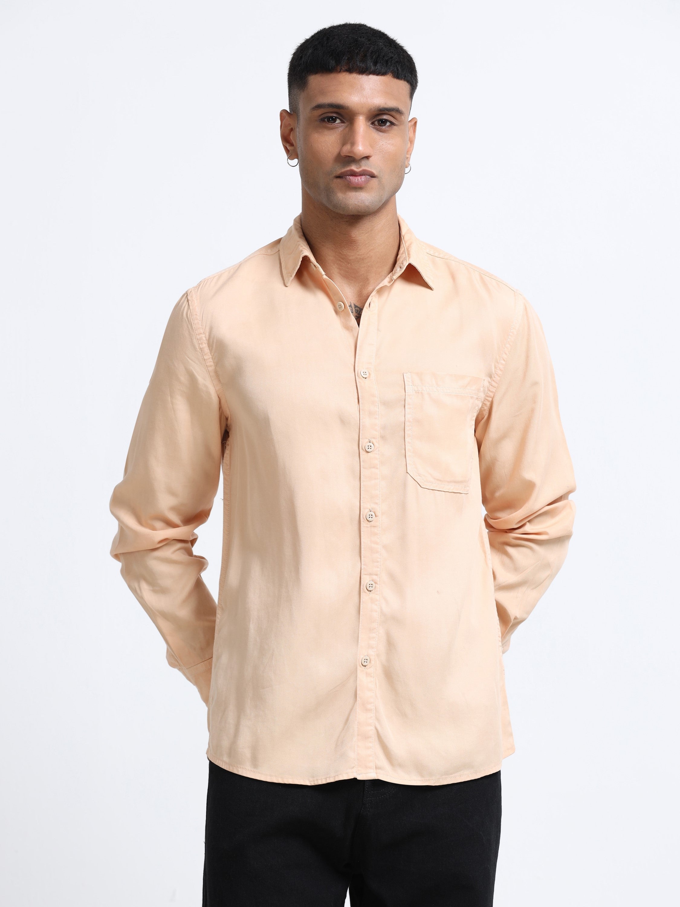 Men Peach Regular Fit Cotton Shirt