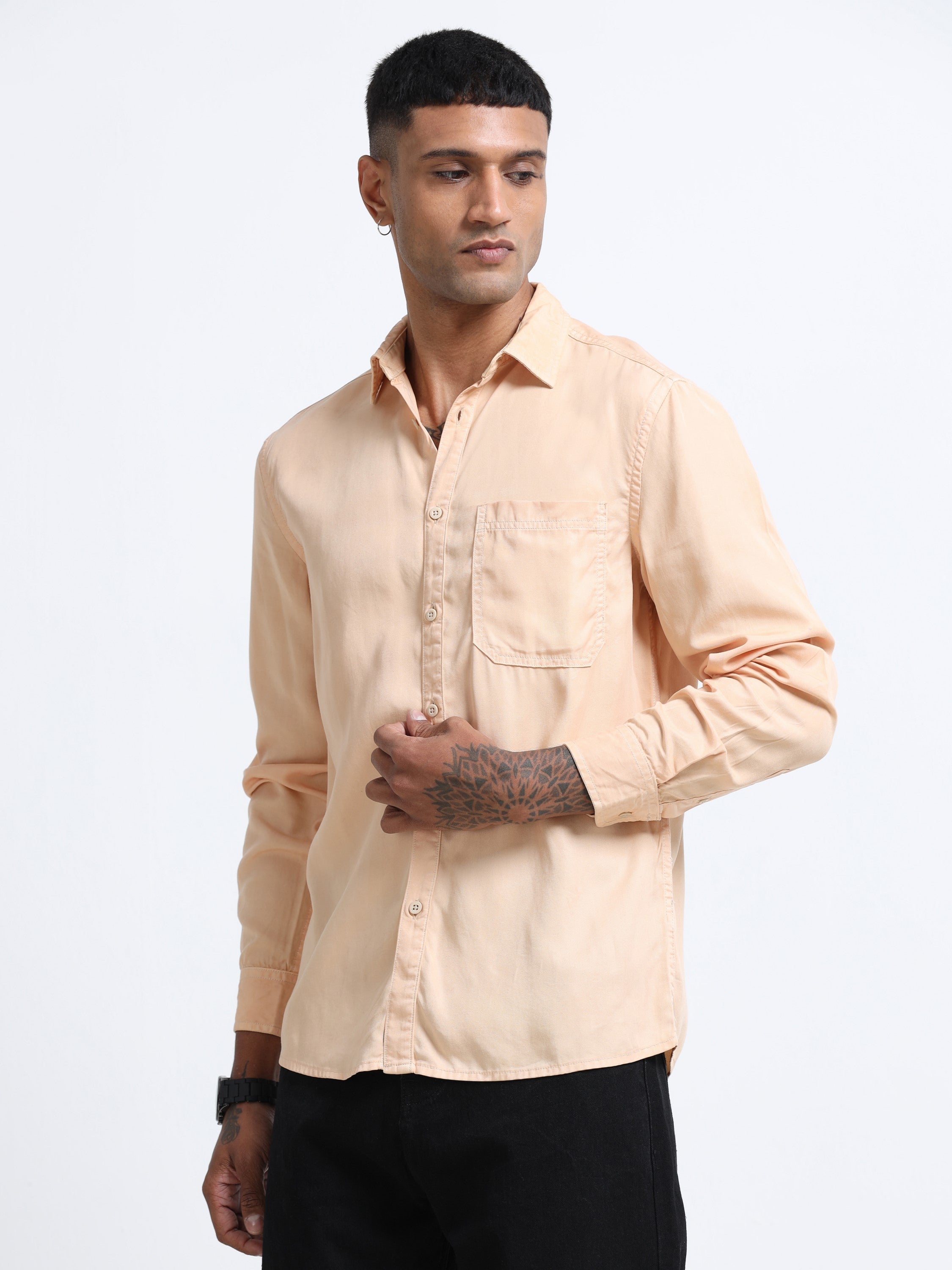 Men Peach Regular Fit Cotton Shirt
