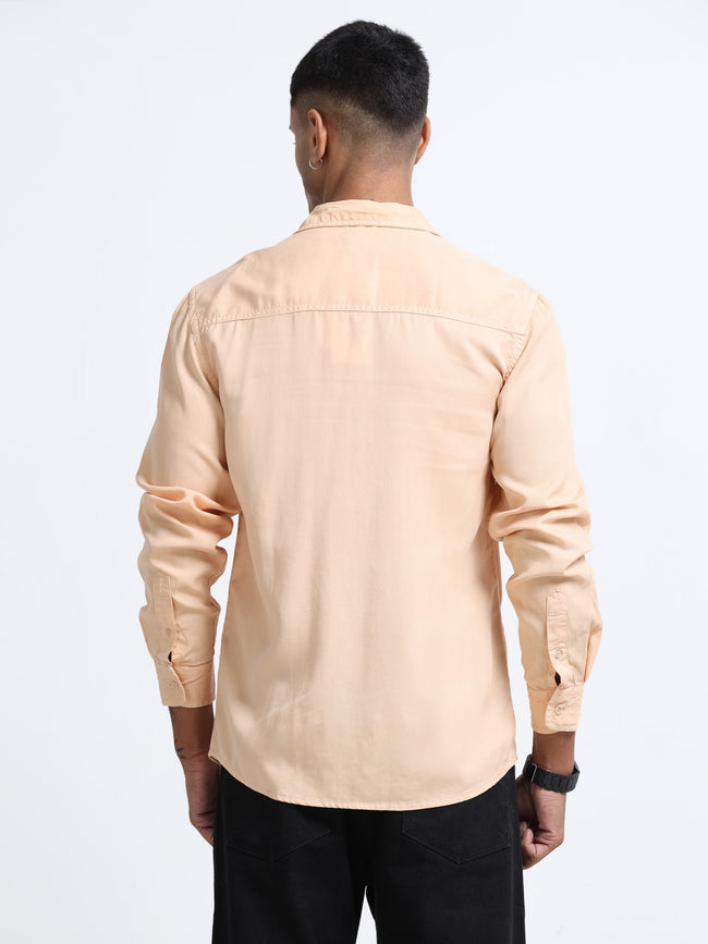 Men Peach Regular Fit Cotton Shirt