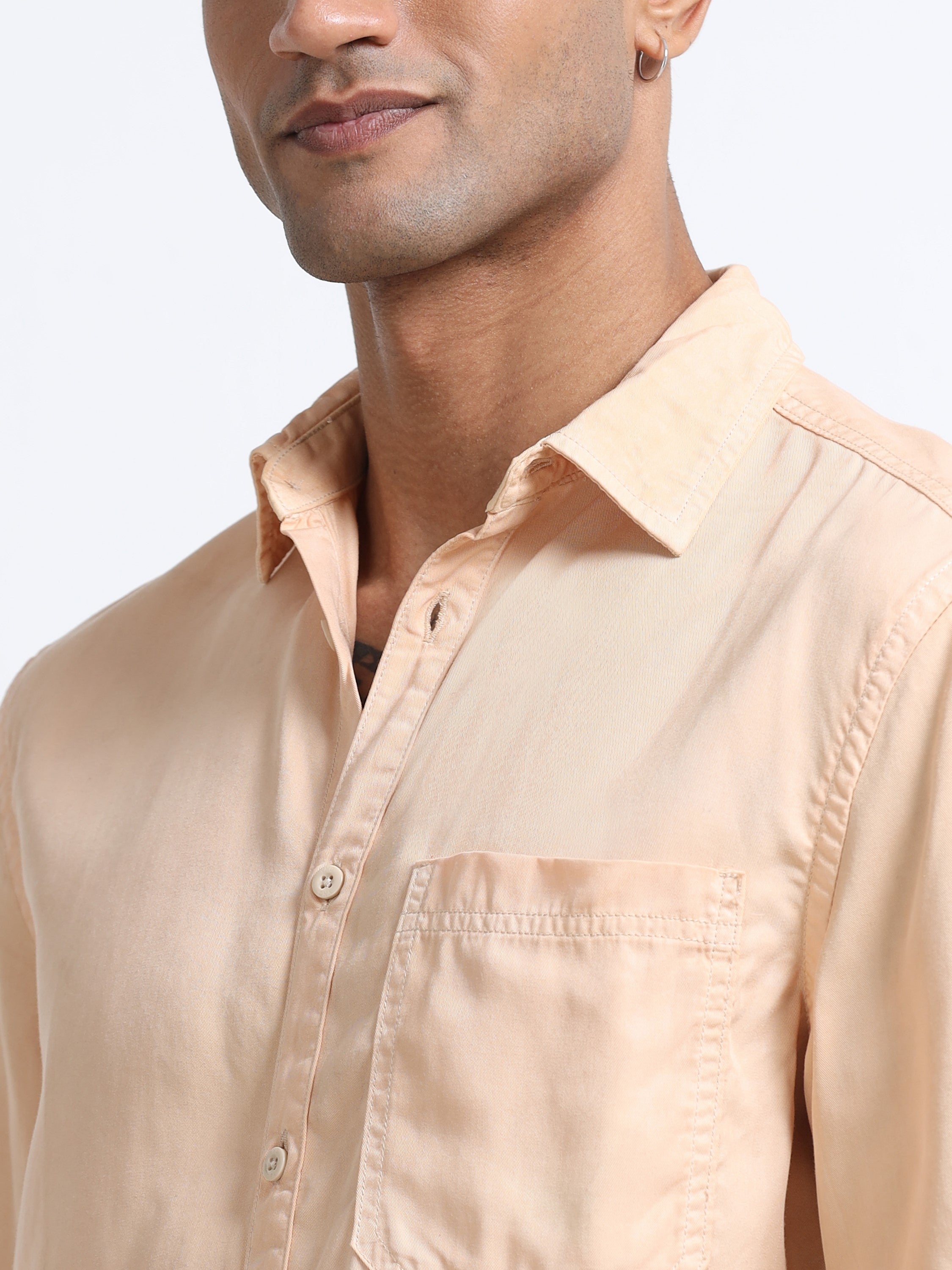 Men Peach Regular Fit Cotton Shirt