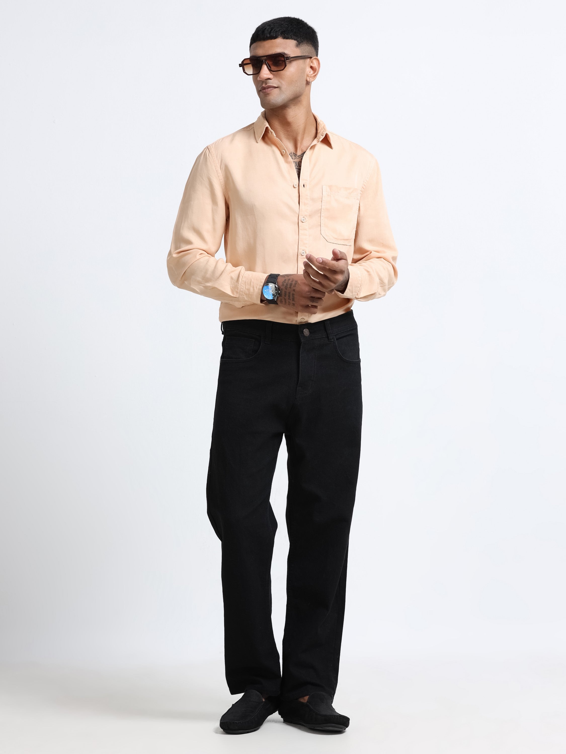 Men Peach Regular Fit Cotton Shirt