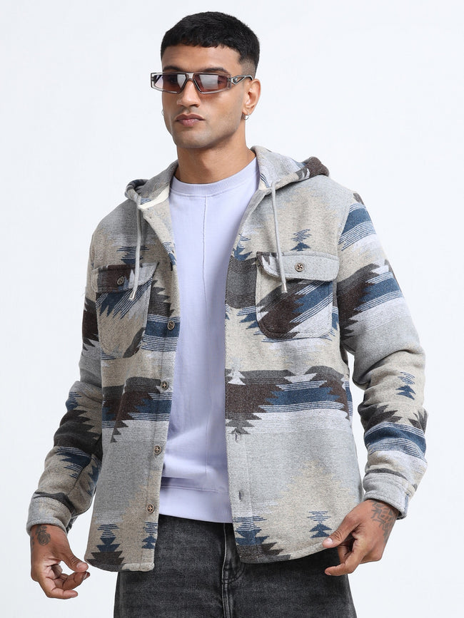 Men Cozy Hooded Shacket