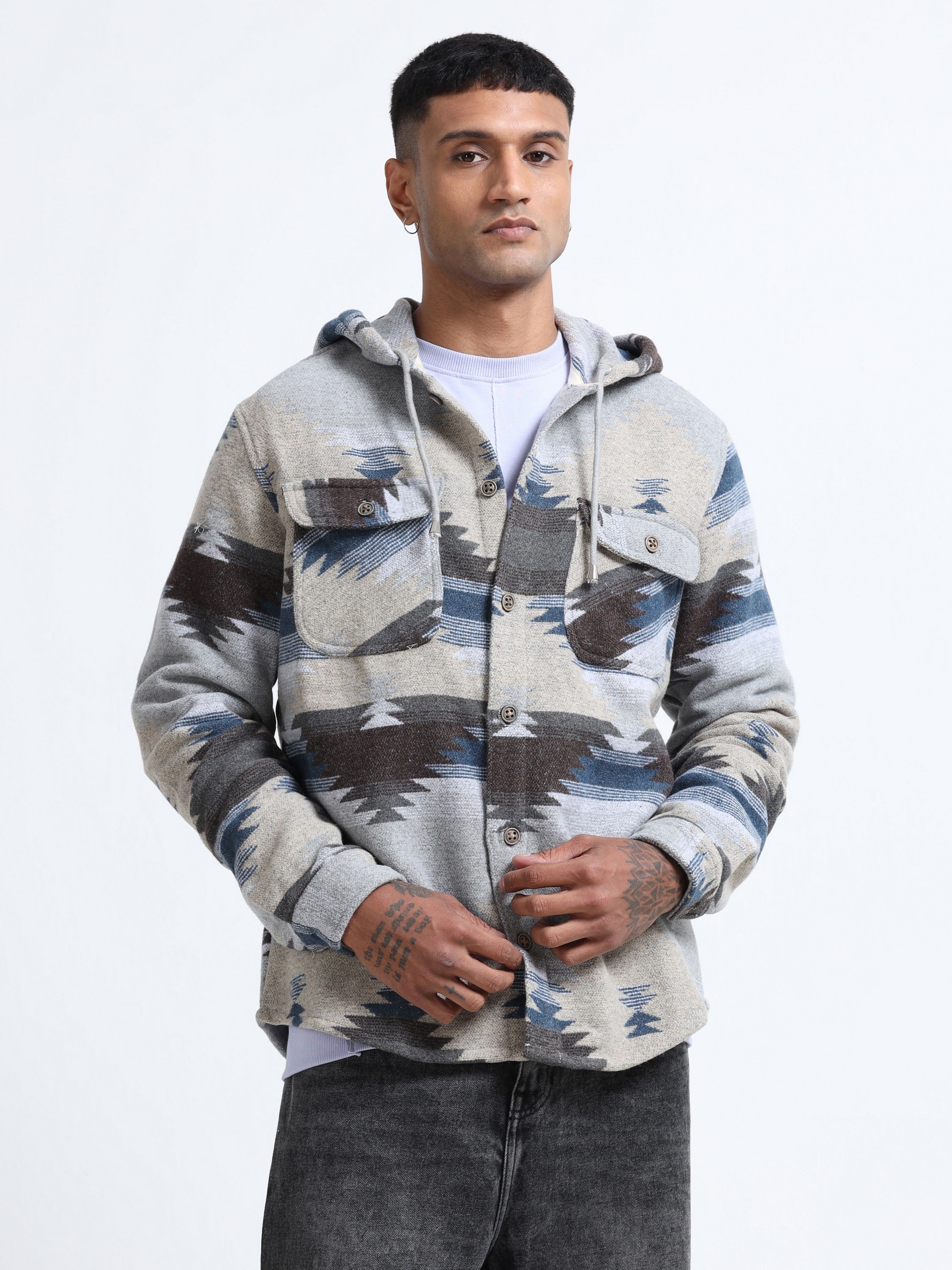 Men Cozy Hooded Shacket