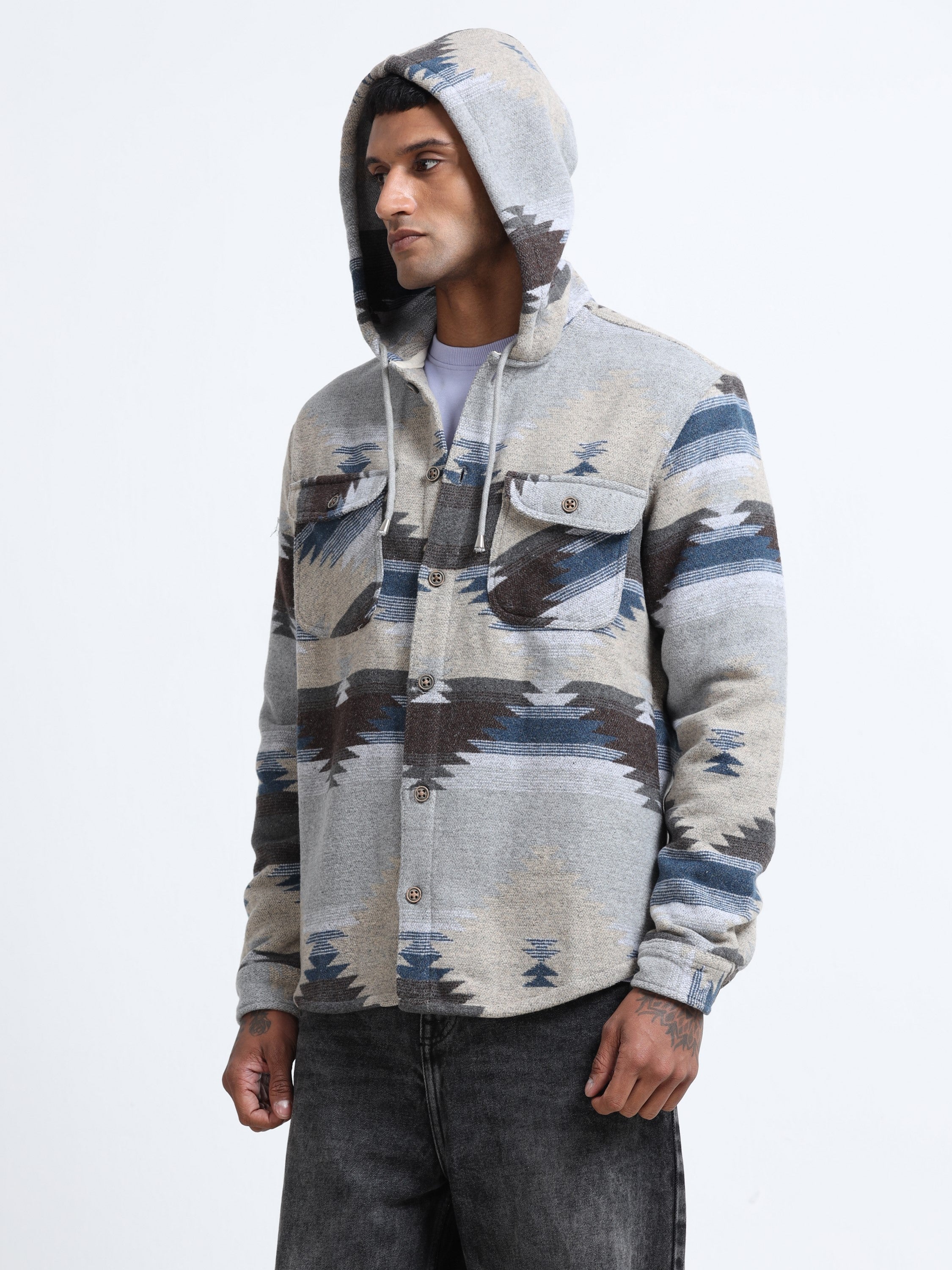 Men Cozy Hooded Shacket