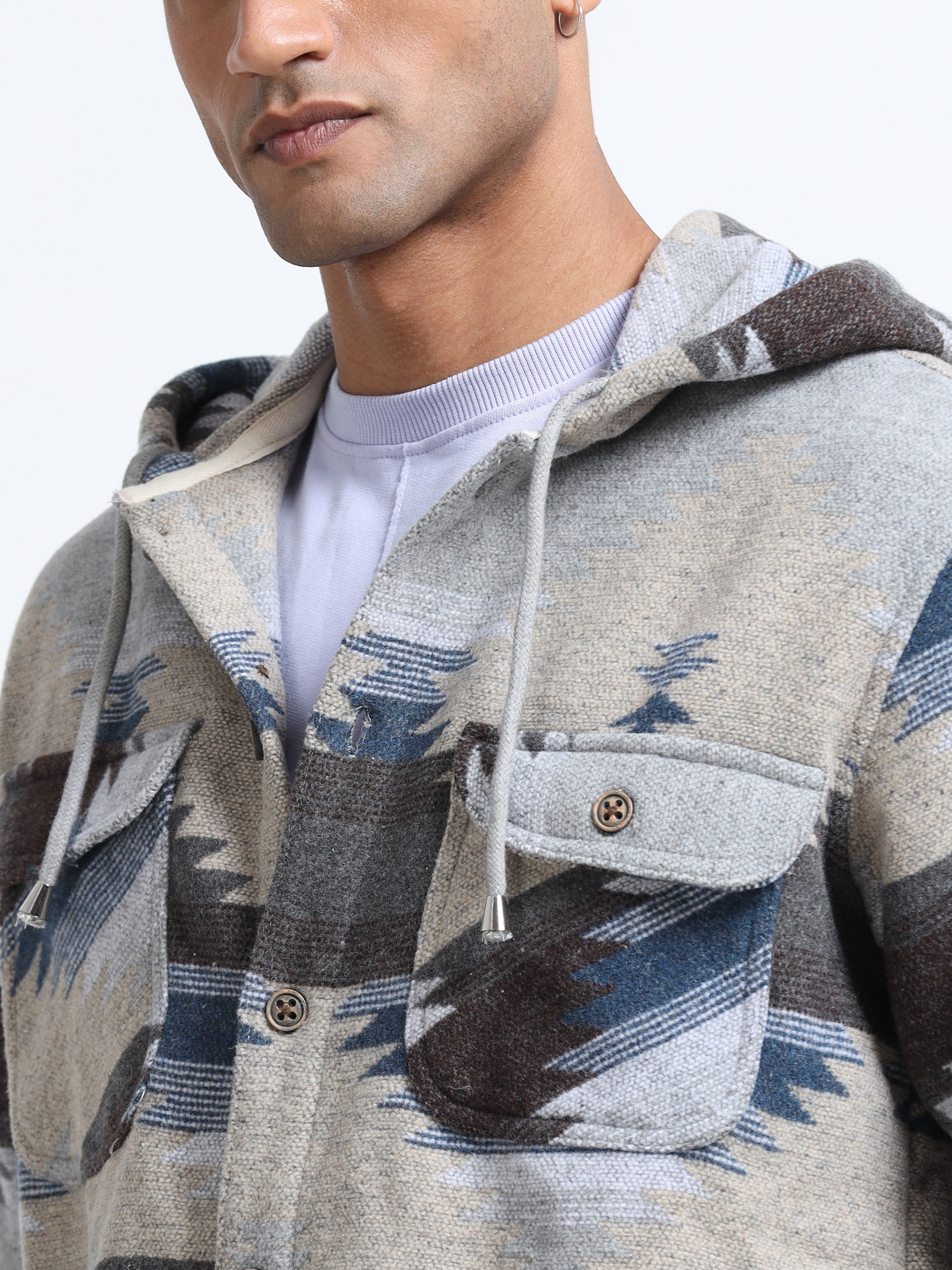 Men Cozy Hooded Shacket