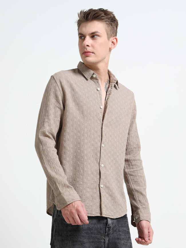 Men Taupe Self-Design Shirt