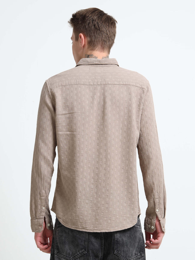 Men Taupe Self-Design Shirt
