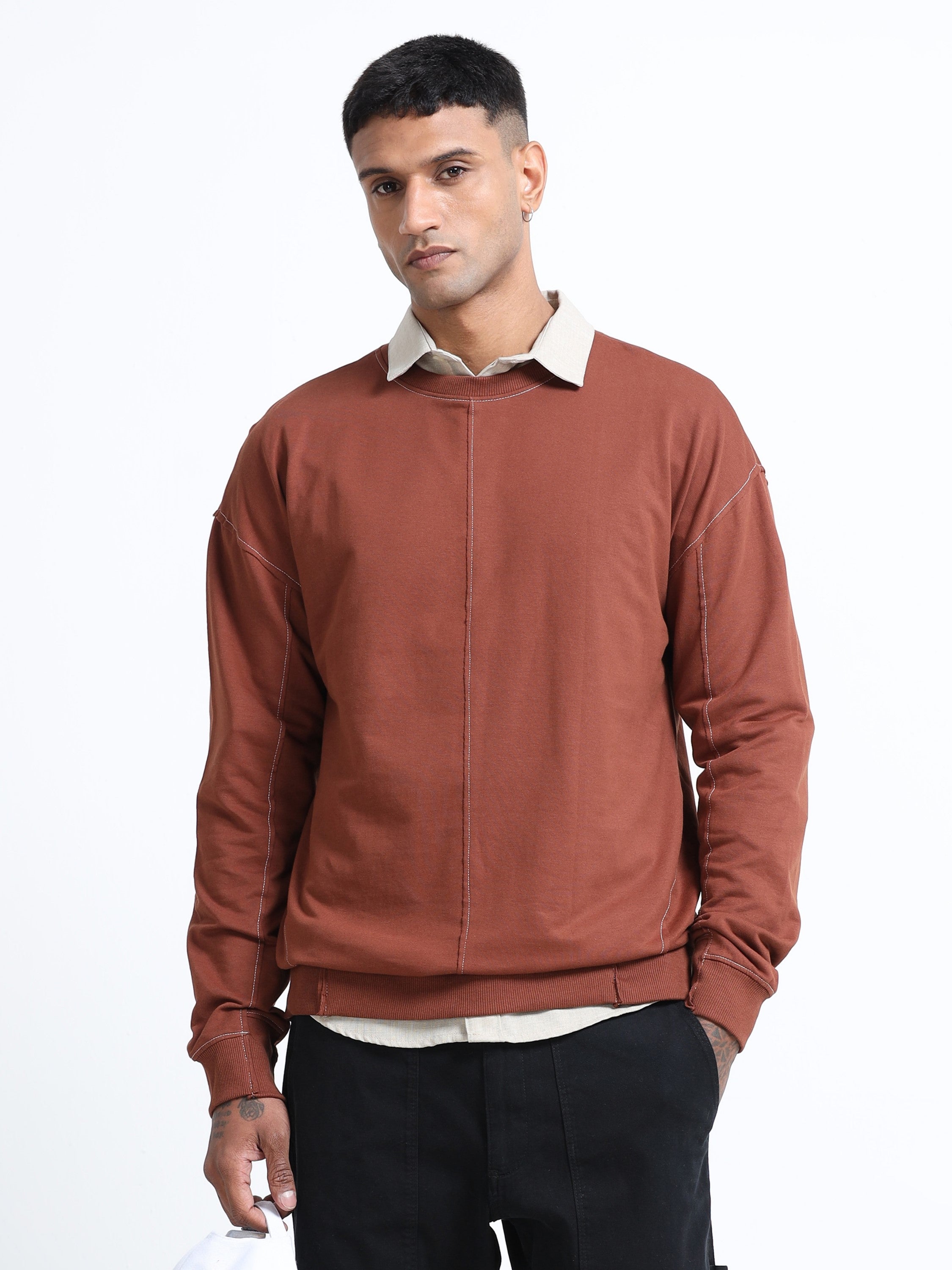 Men Brown Oversized Sweatshirt