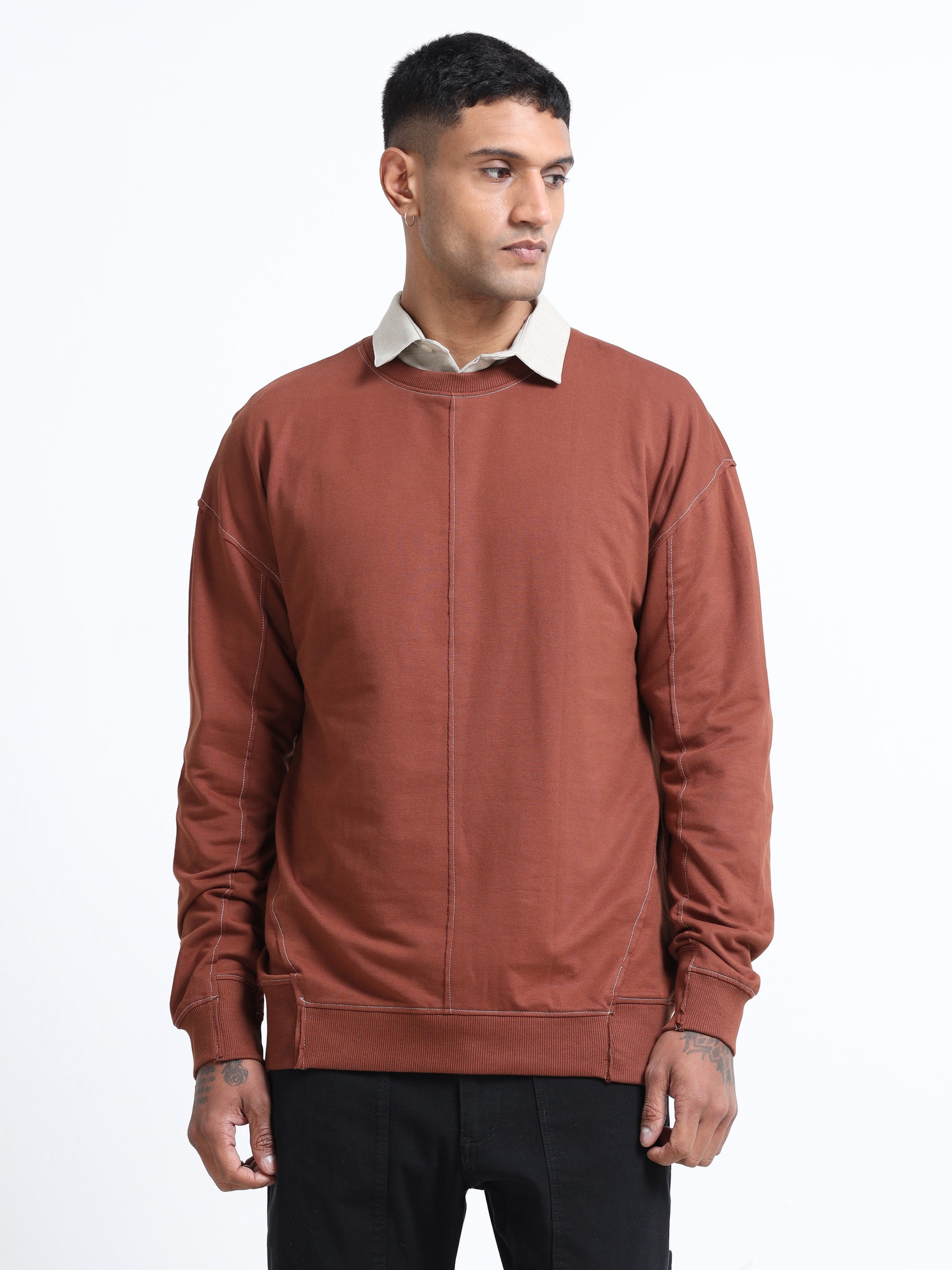 Men Brown Oversized Sweatshirt