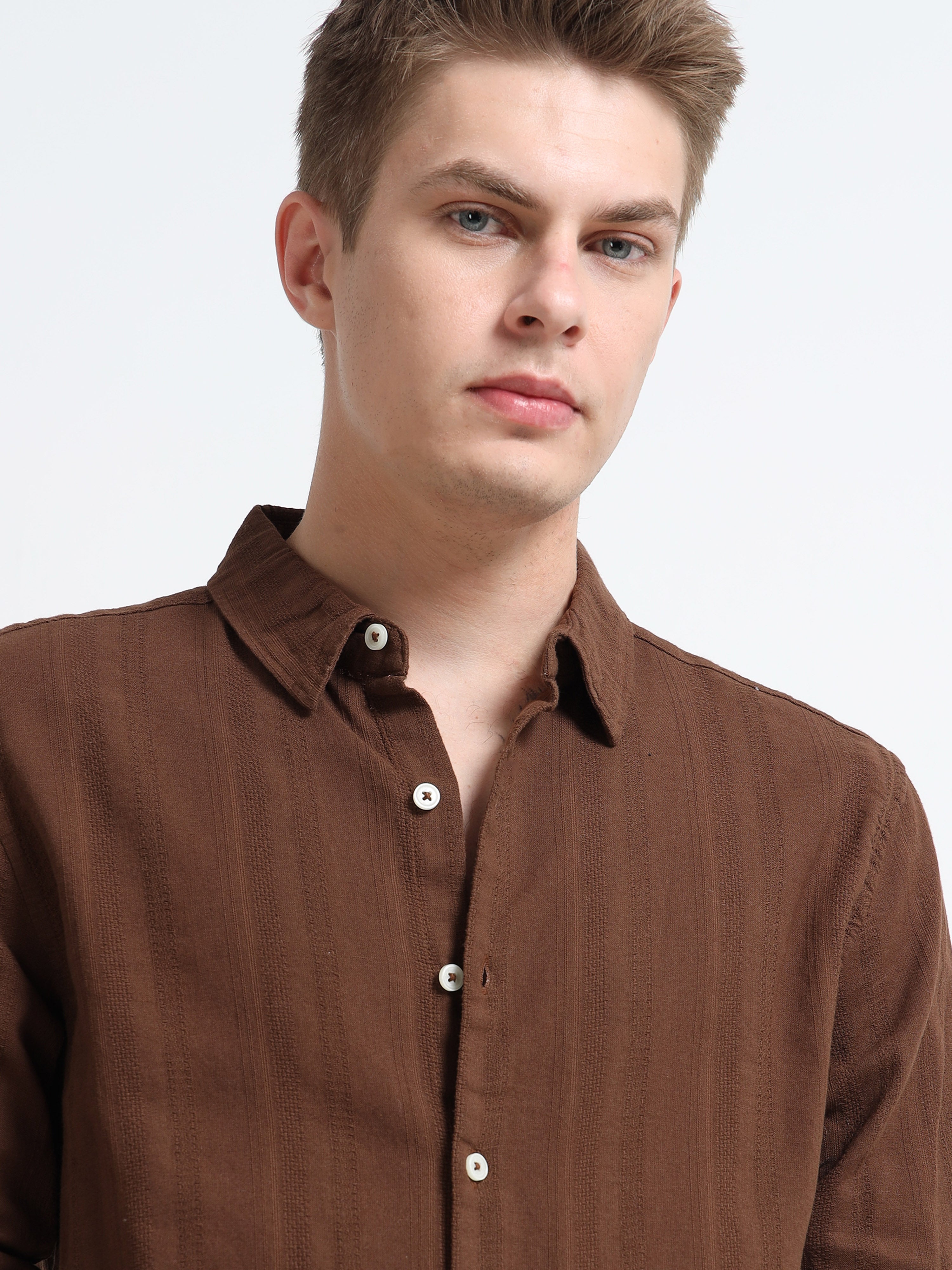 Men Brown Self Design Shirt