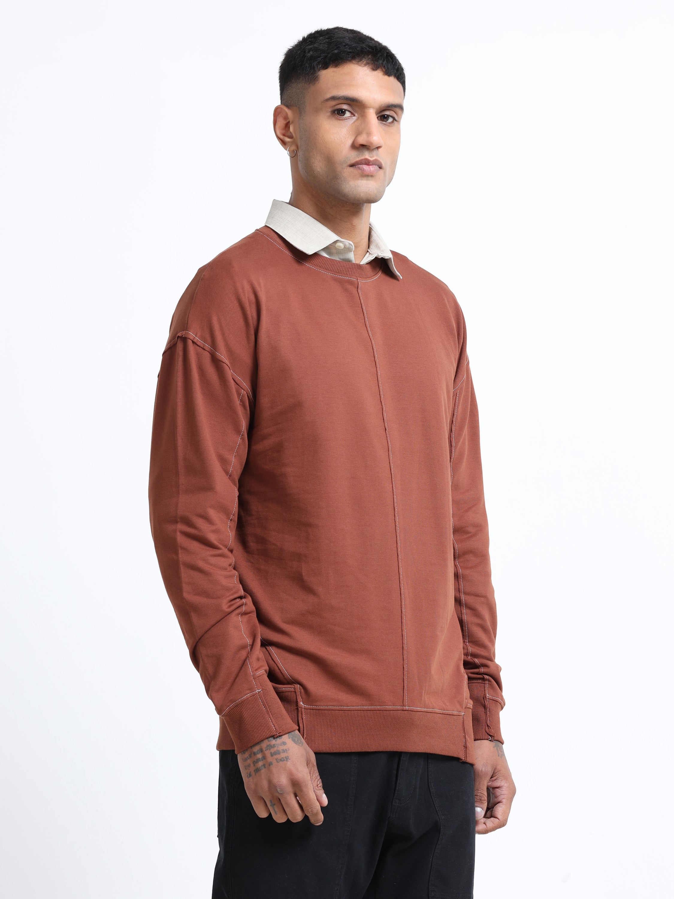 Men Brown Oversized Sweatshirt