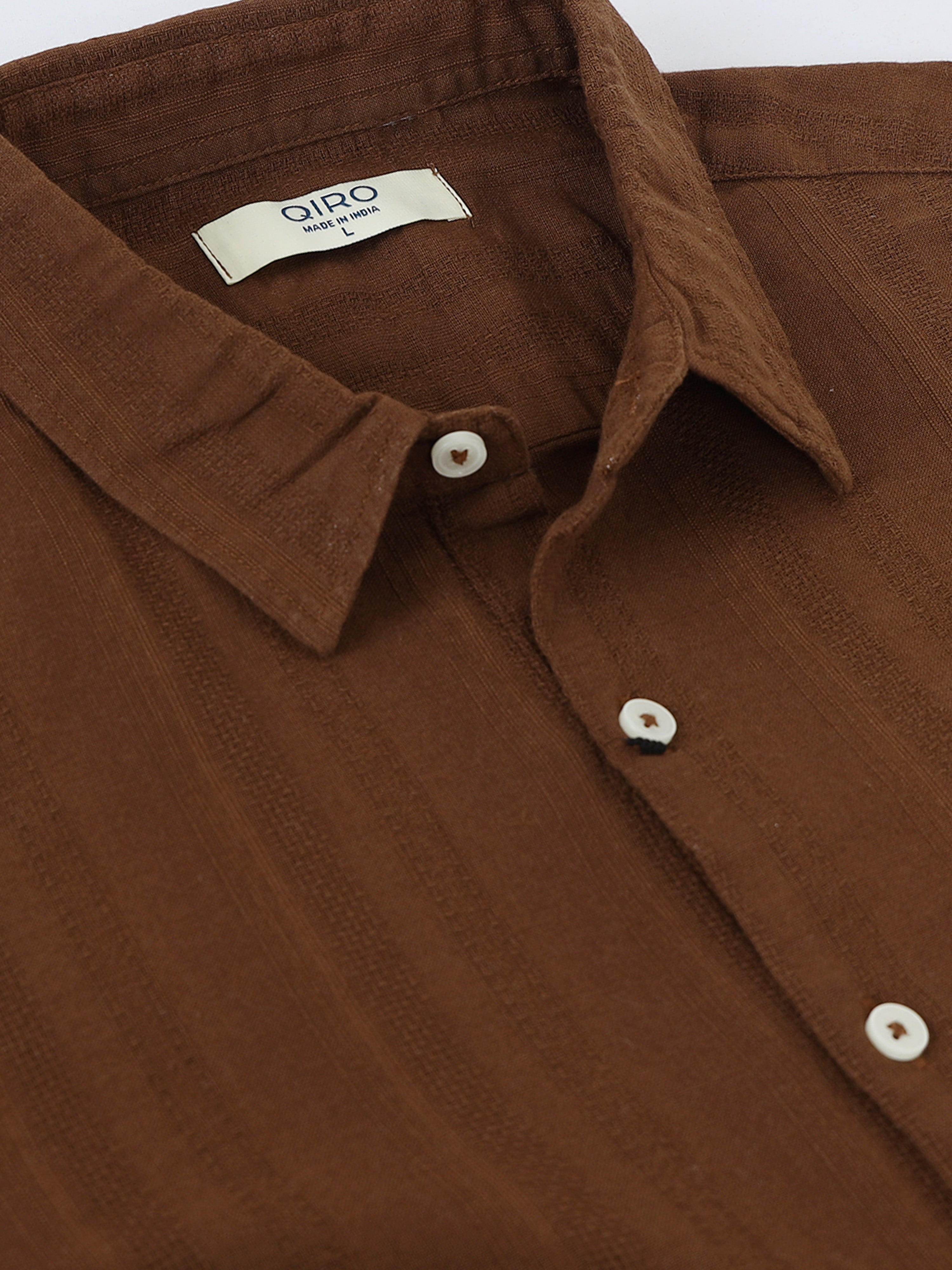 Men Brown Self Design Shirt