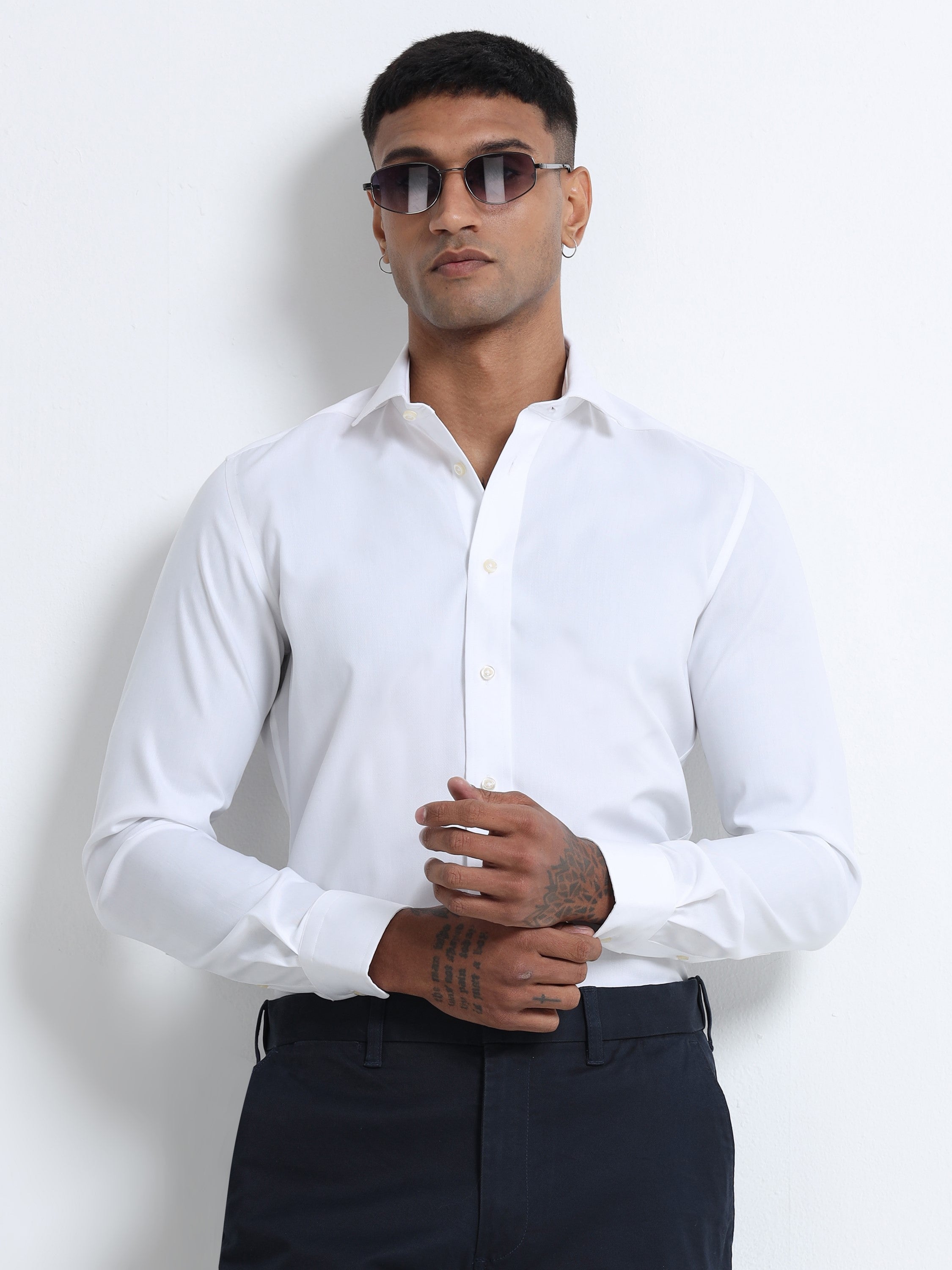 Men Classic White Spread Collar Shirt