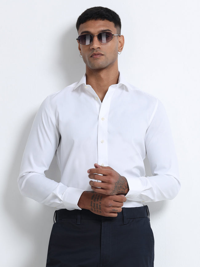 Men Classic White Spread Collar Shirt