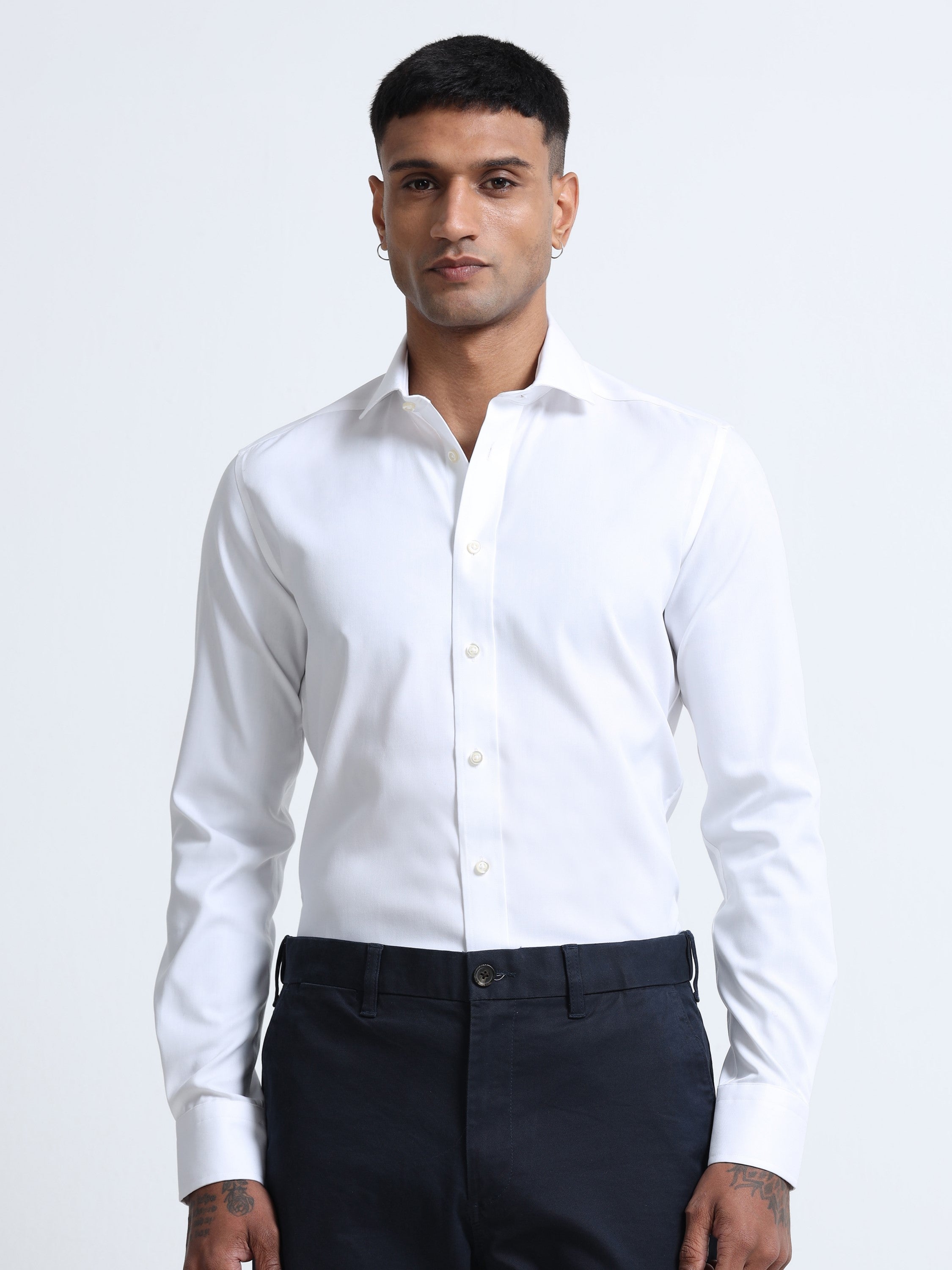 Men Classic White Spread Collar Shirt