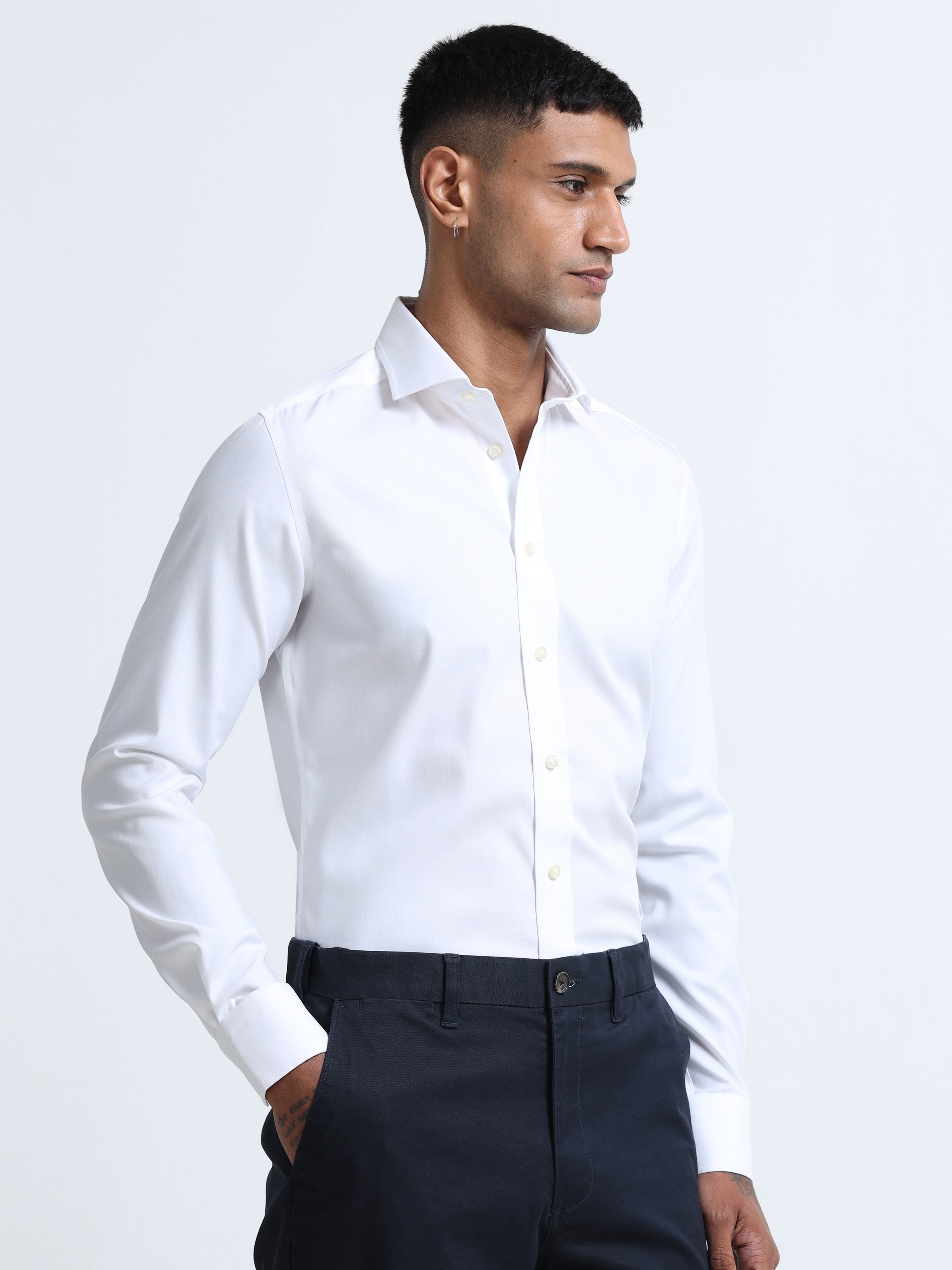 Men Classic White Spread Collar Shirt