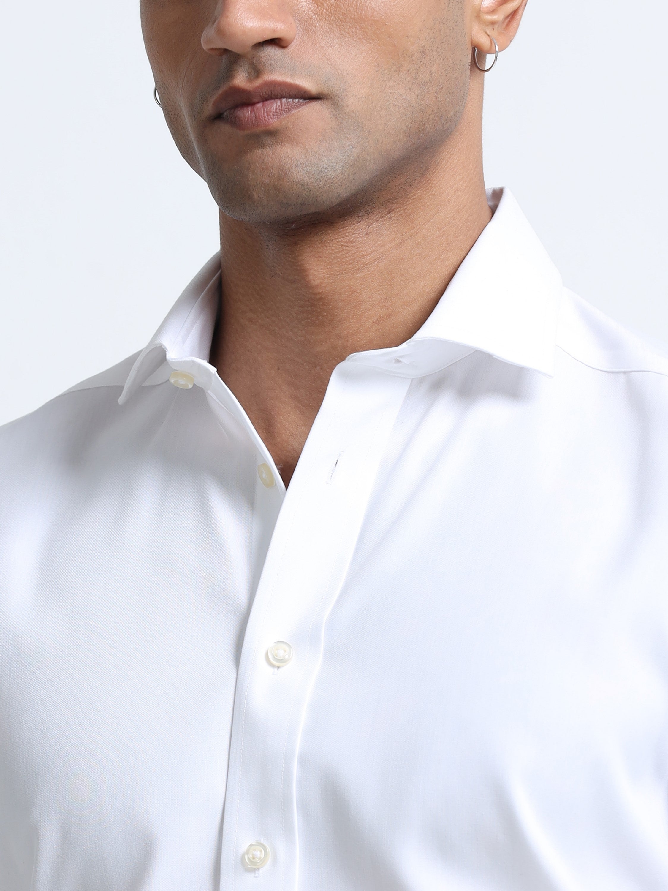 Men Classic White Spread Collar Shirt