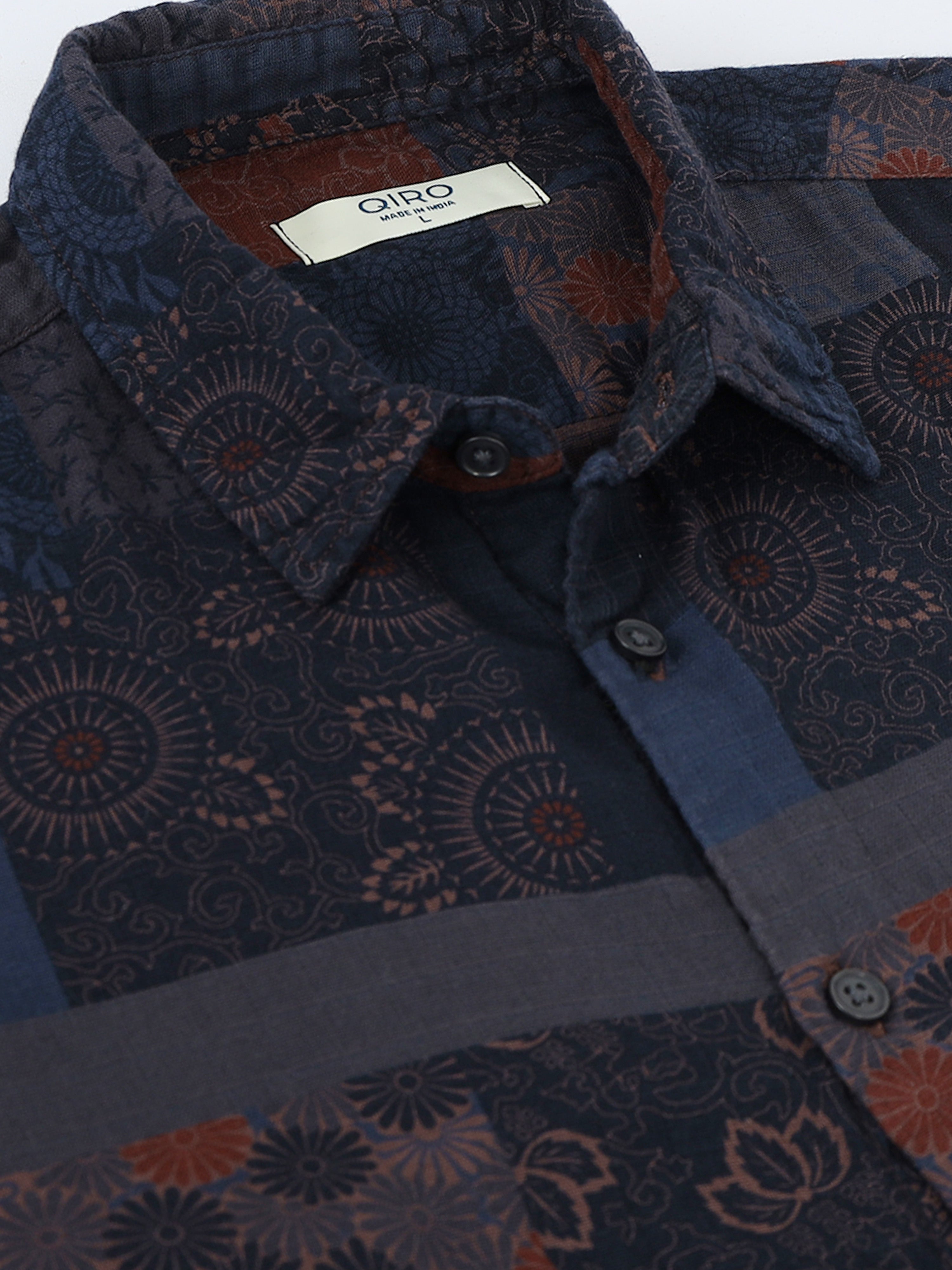 Men Blue Multi Patch Print Shirt