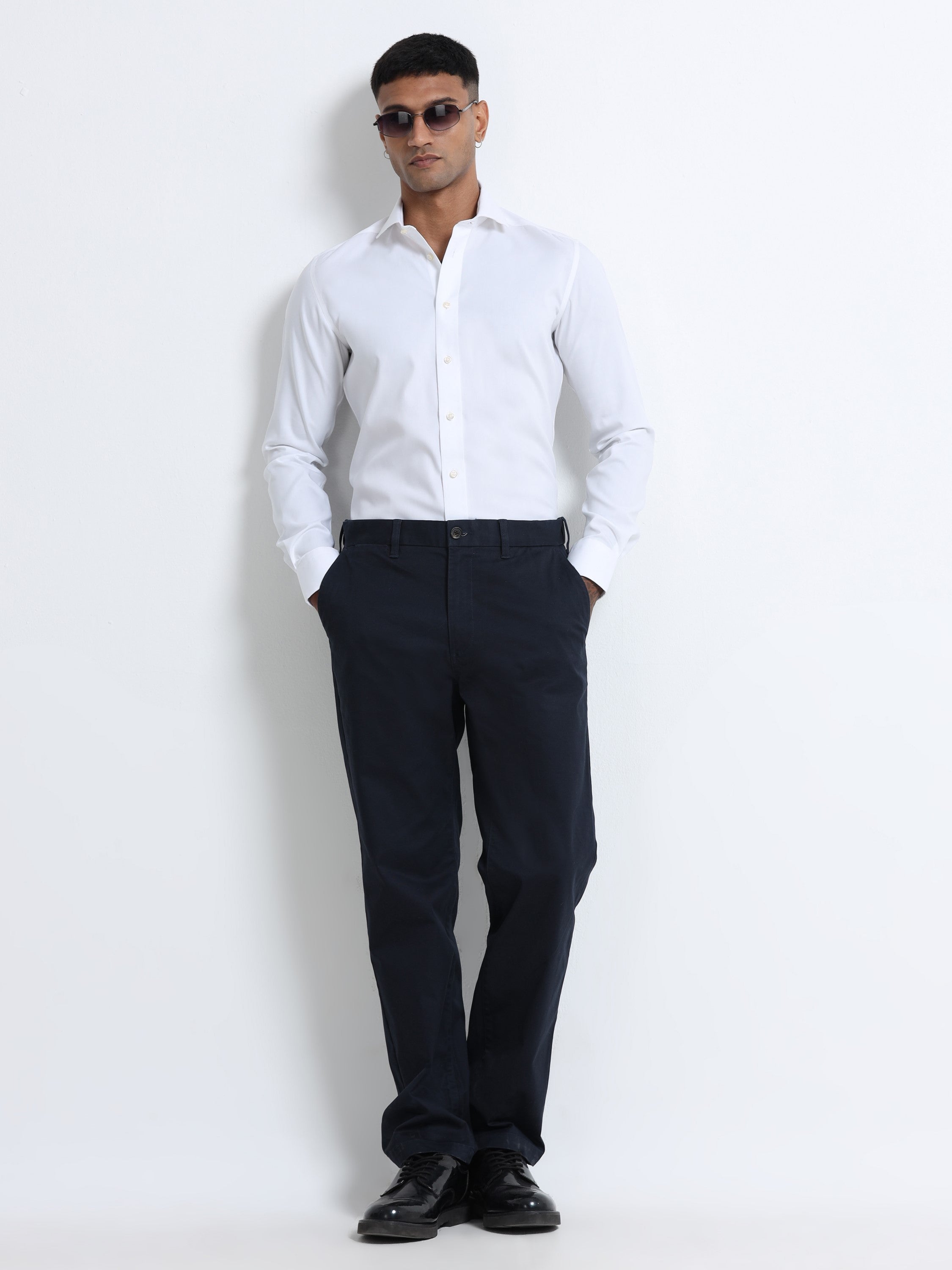 Men Classic White Spread Collar Shirt