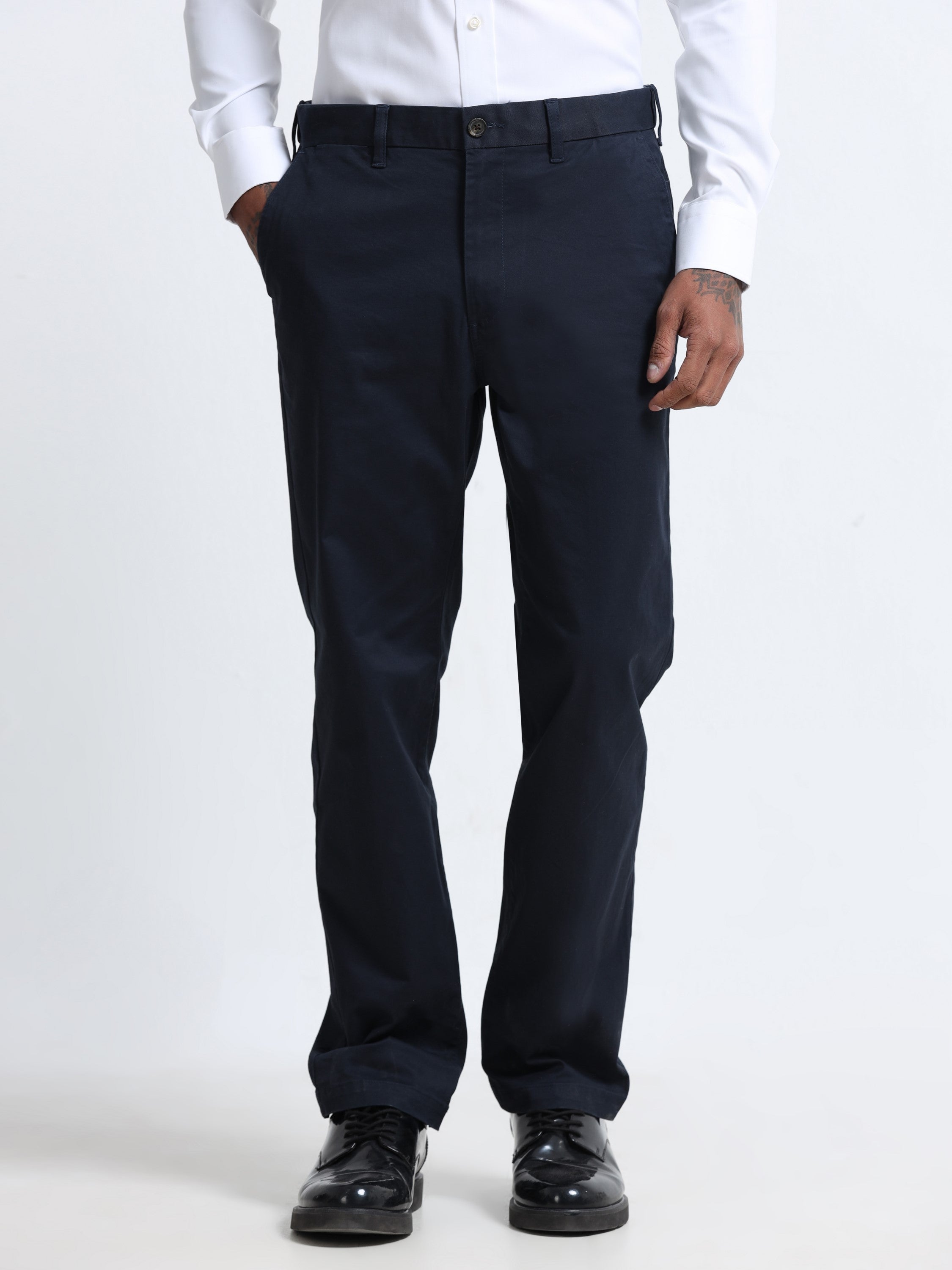 Men Black Mid-Rise Pants