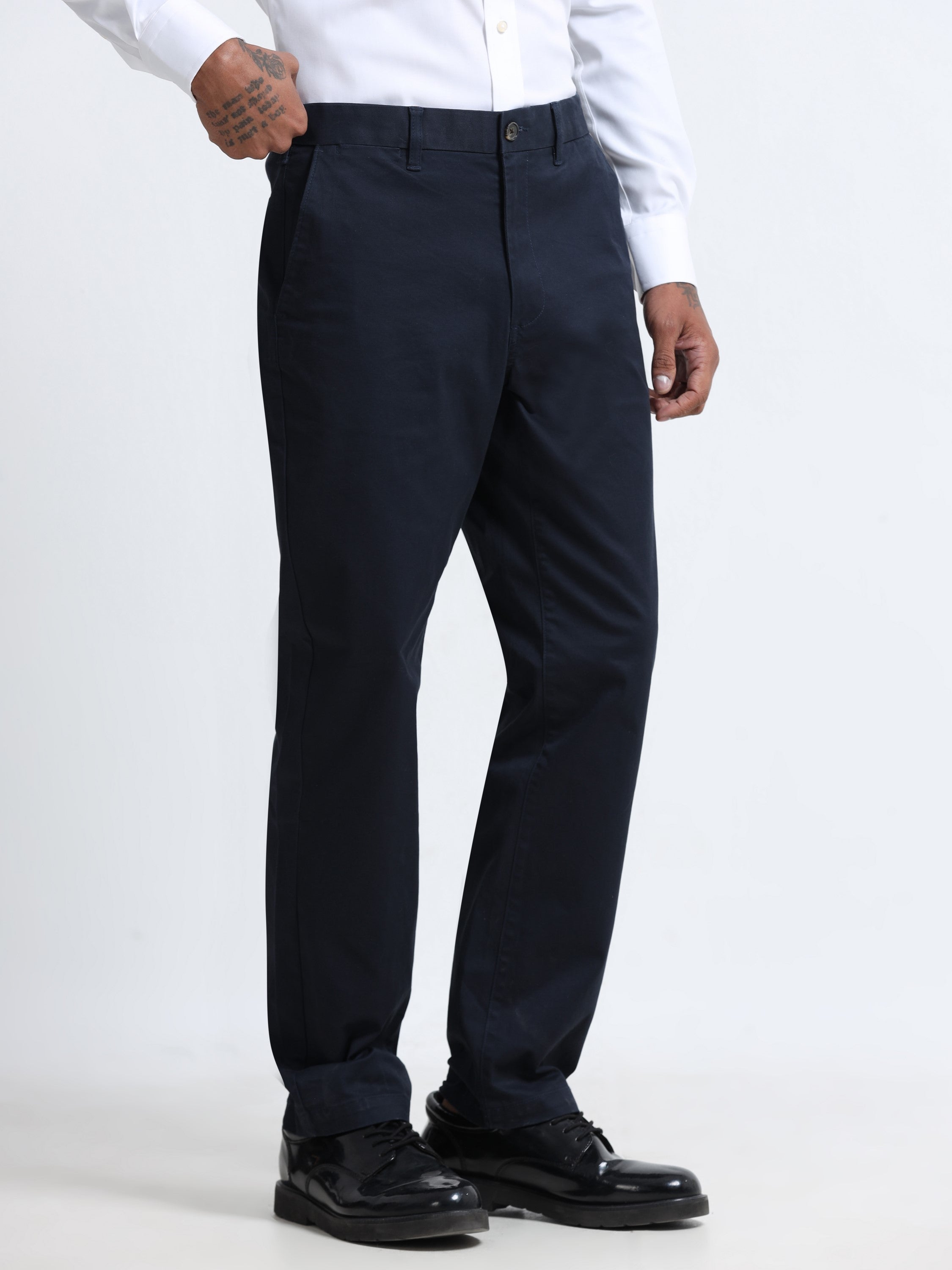 Men Black Mid-Rise Pants