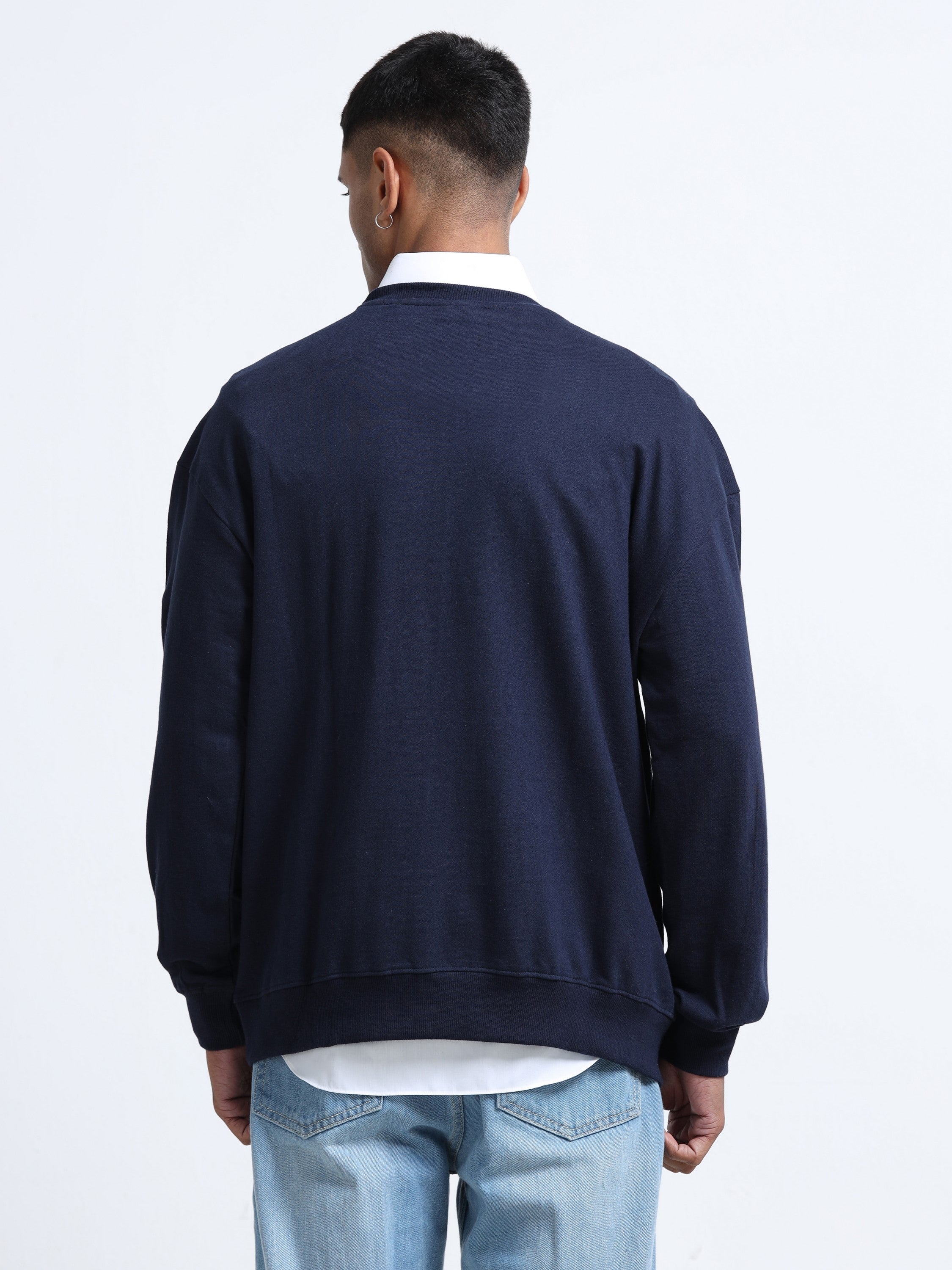 Men Navy Oversized Printed Sweatshirt