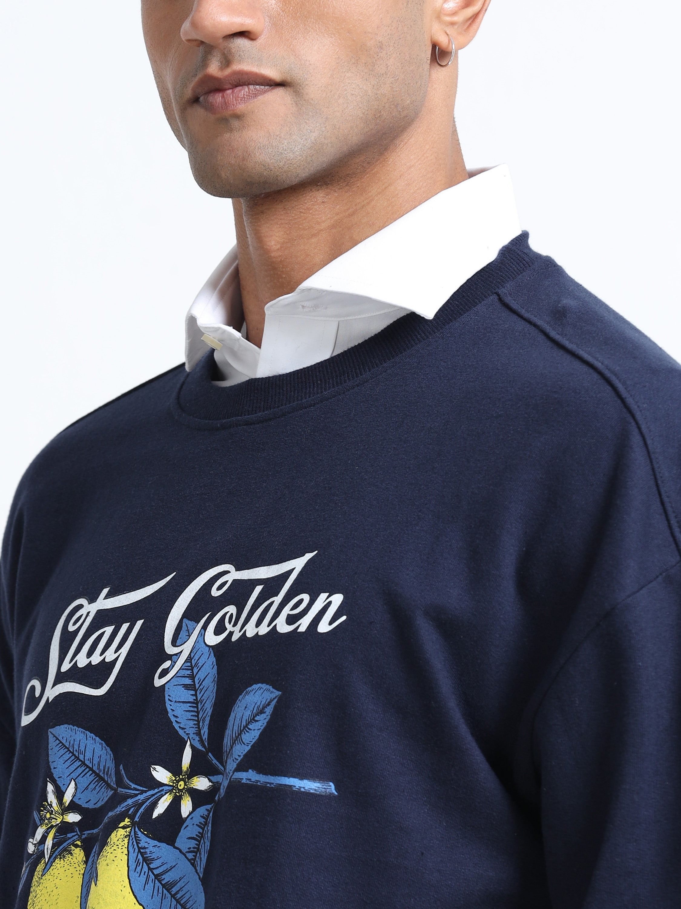 Men Navy Oversized Printed Sweatshirt