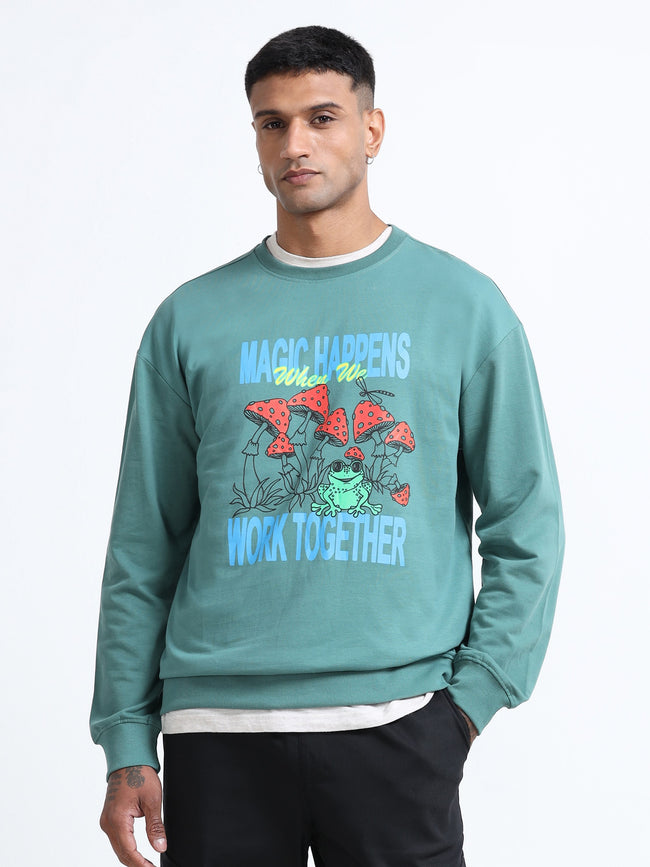 Men Green Printed Oversized Sweatshirt