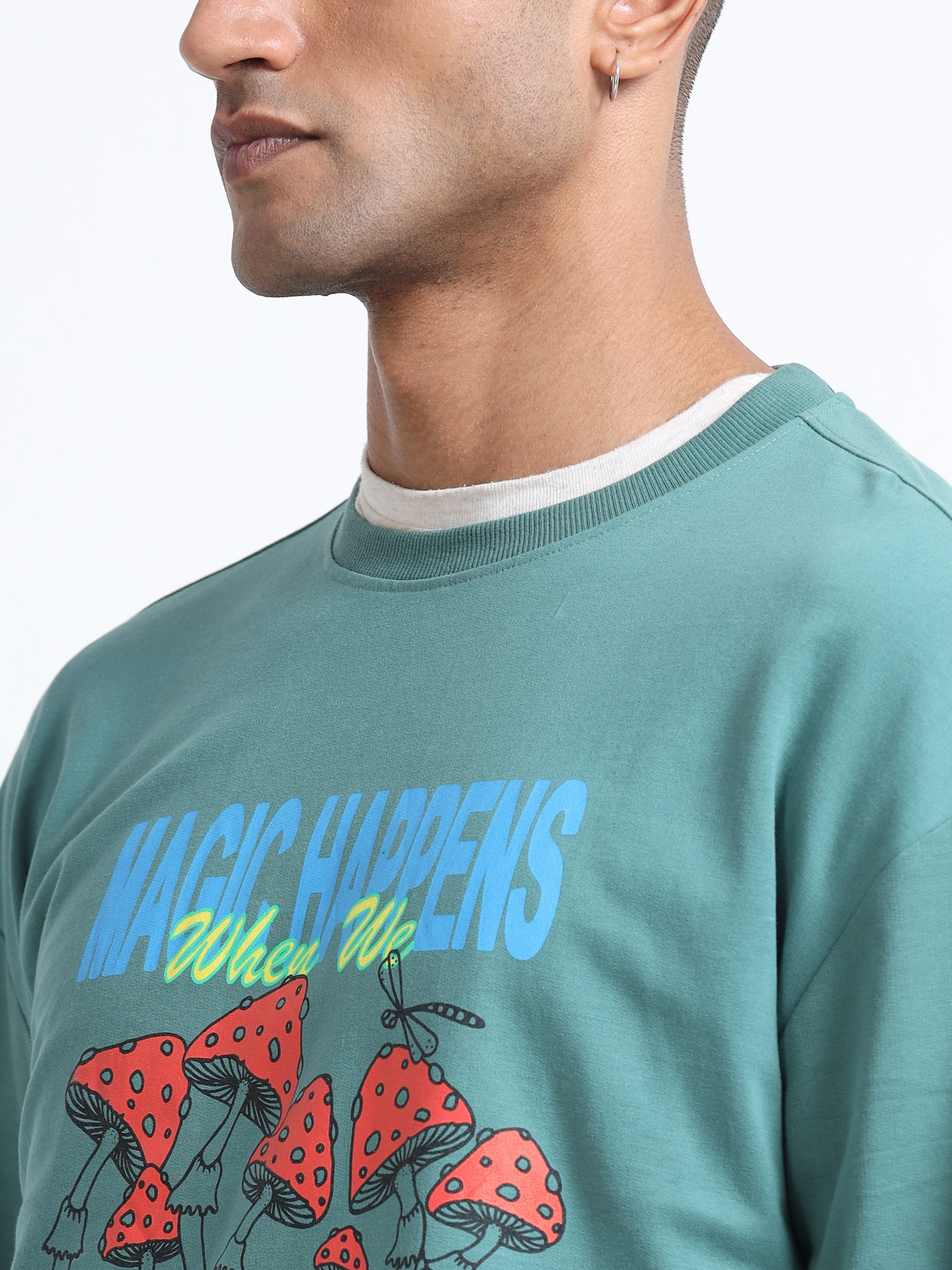 Men Green Printed Oversized Sweatshirt