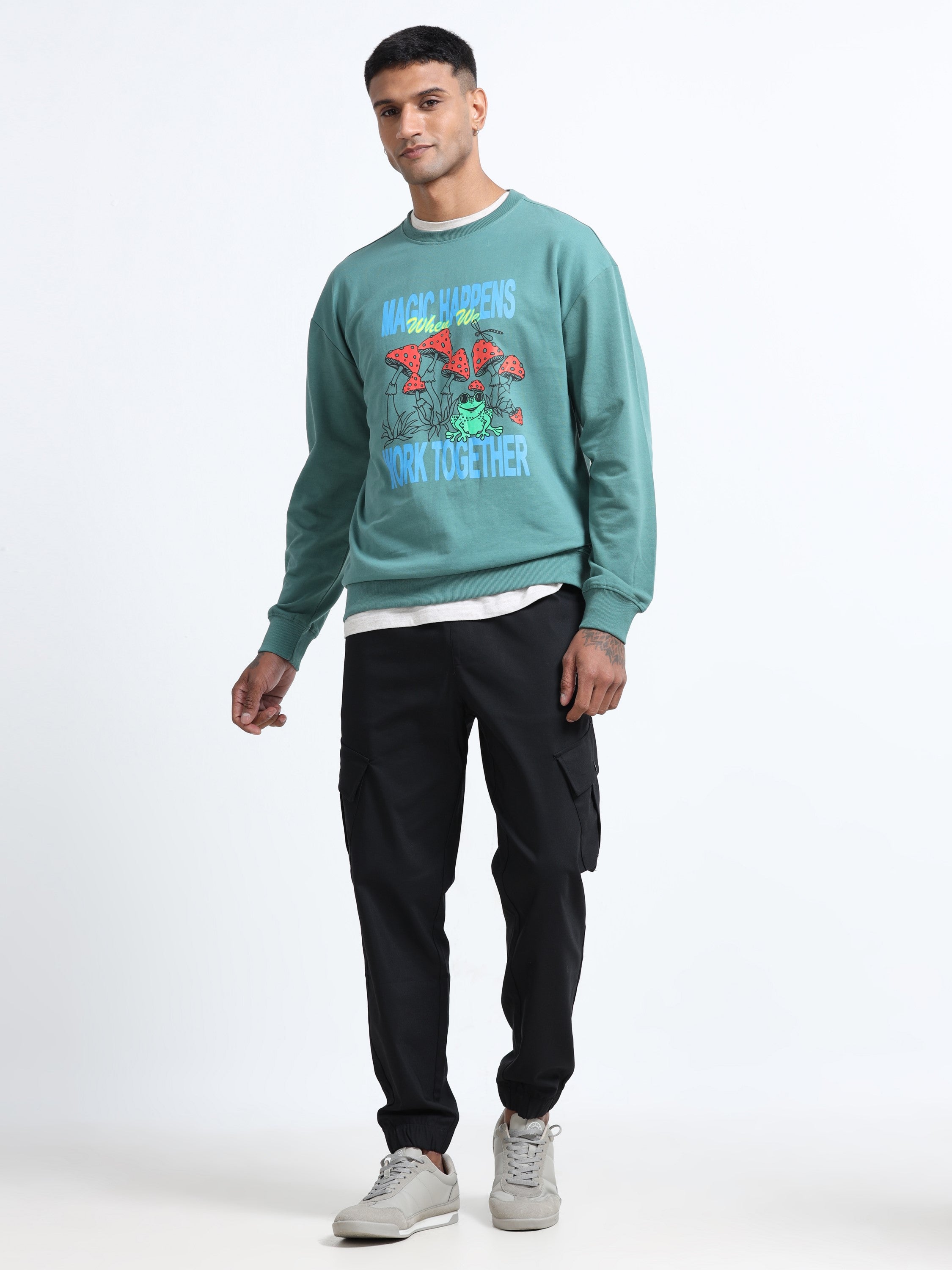 Men Green Printed Oversized Sweatshirt
